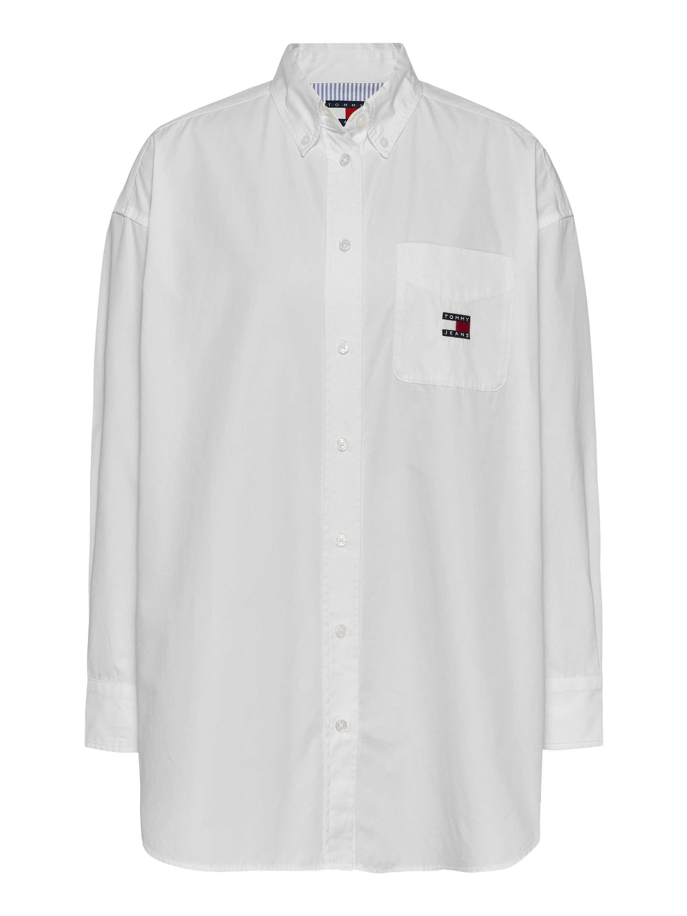Tommy Jeans Curve Overhemdblouse TJW OVS BADGE POPLIN SHIRT EXT in grote maten, popeline, lange mouw, badge