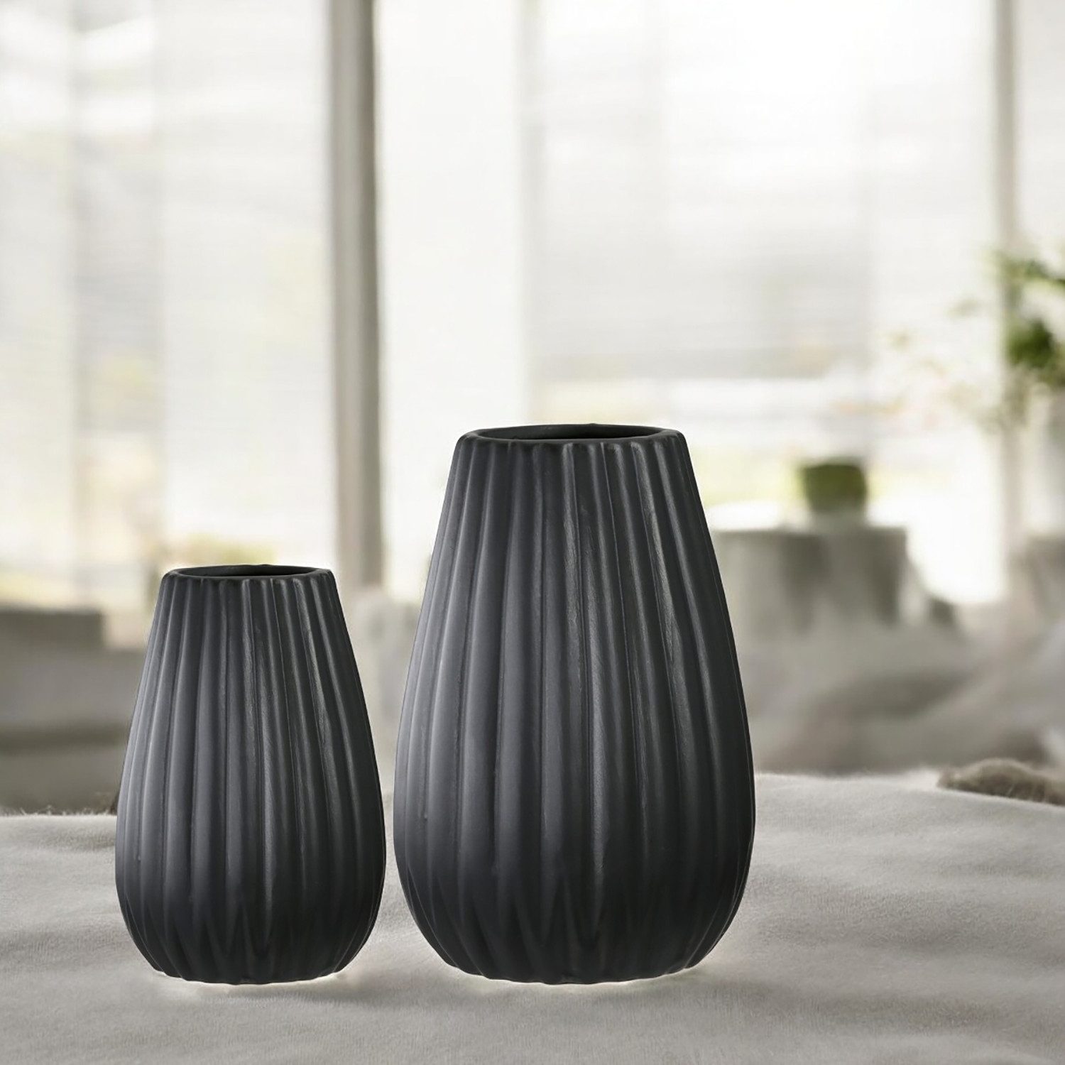 Casablanca by Gilde Tafelvaas 2-delig set vaas Piega zwart H.17 cm (1 stuk)