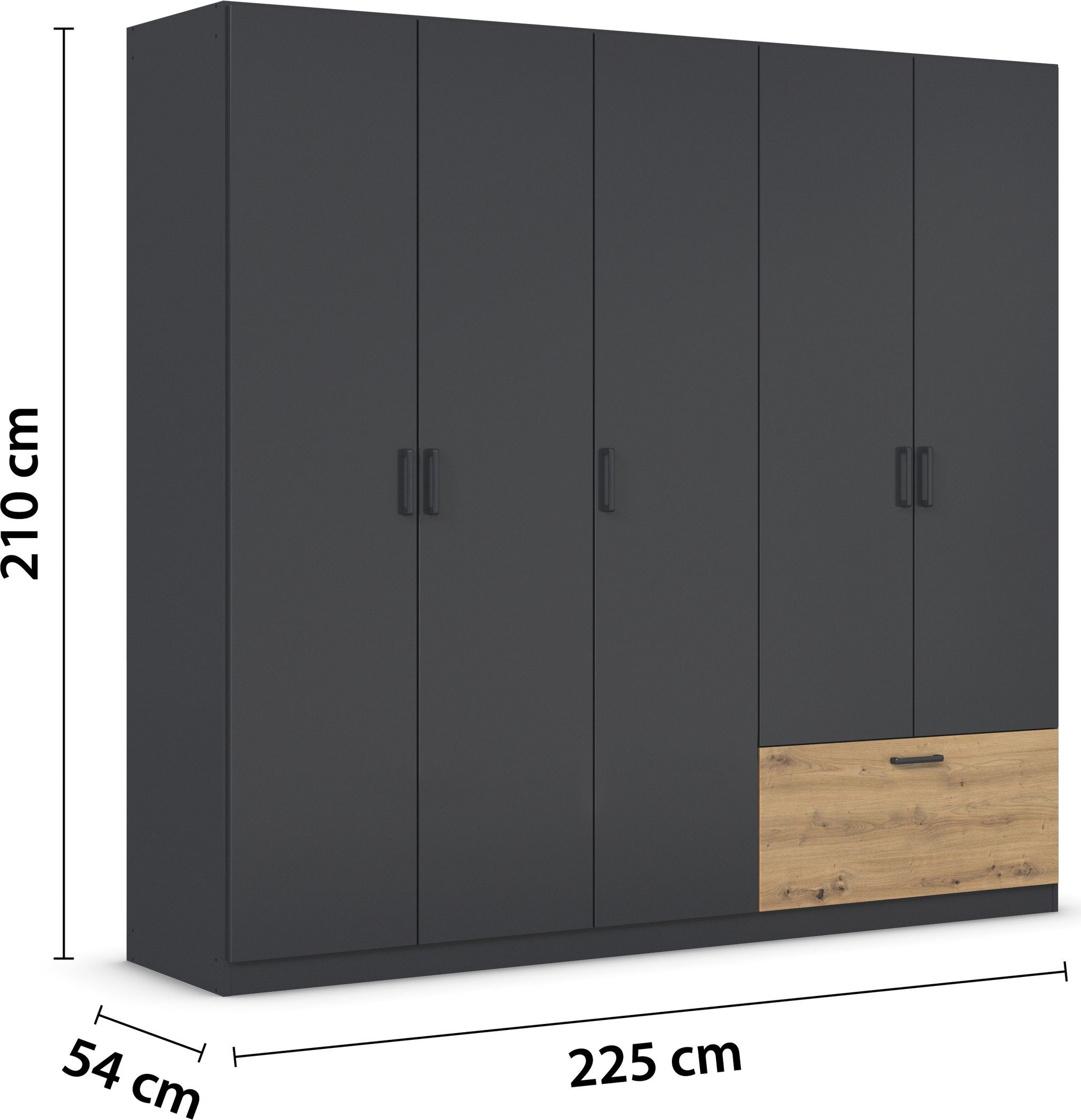 rauch Draaideurkast Kledingkast kast garderobe waskast BARI met lades aan de buitenkant, moderne greep in grijs metallic made in germany