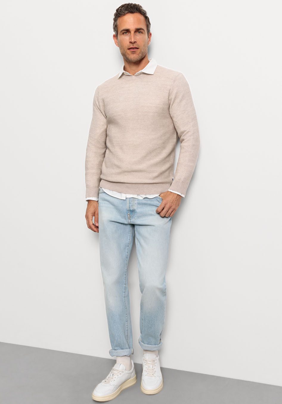 OLYMP Trui met ronde hals OLYMP brei casual met effectieve breistructuur in lichte two-tone-look