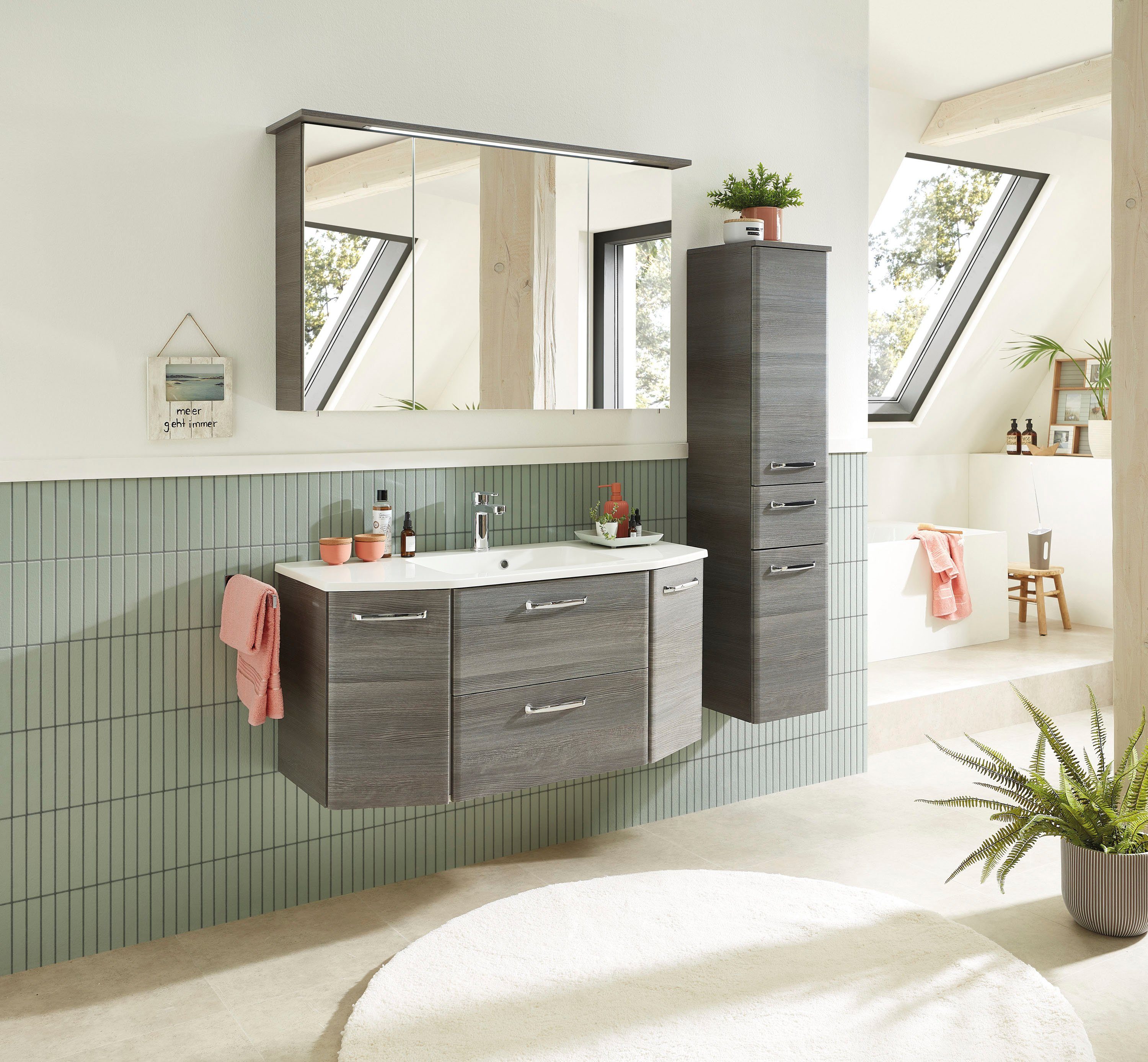 Saphir Halfhoge kast Quickset badkamermeubel 30 cm breed, 2 deuren, 1 lade, 3 planken Badkamer-halfhoge kast inclusief deurdemper, grepen in glanzend chroom