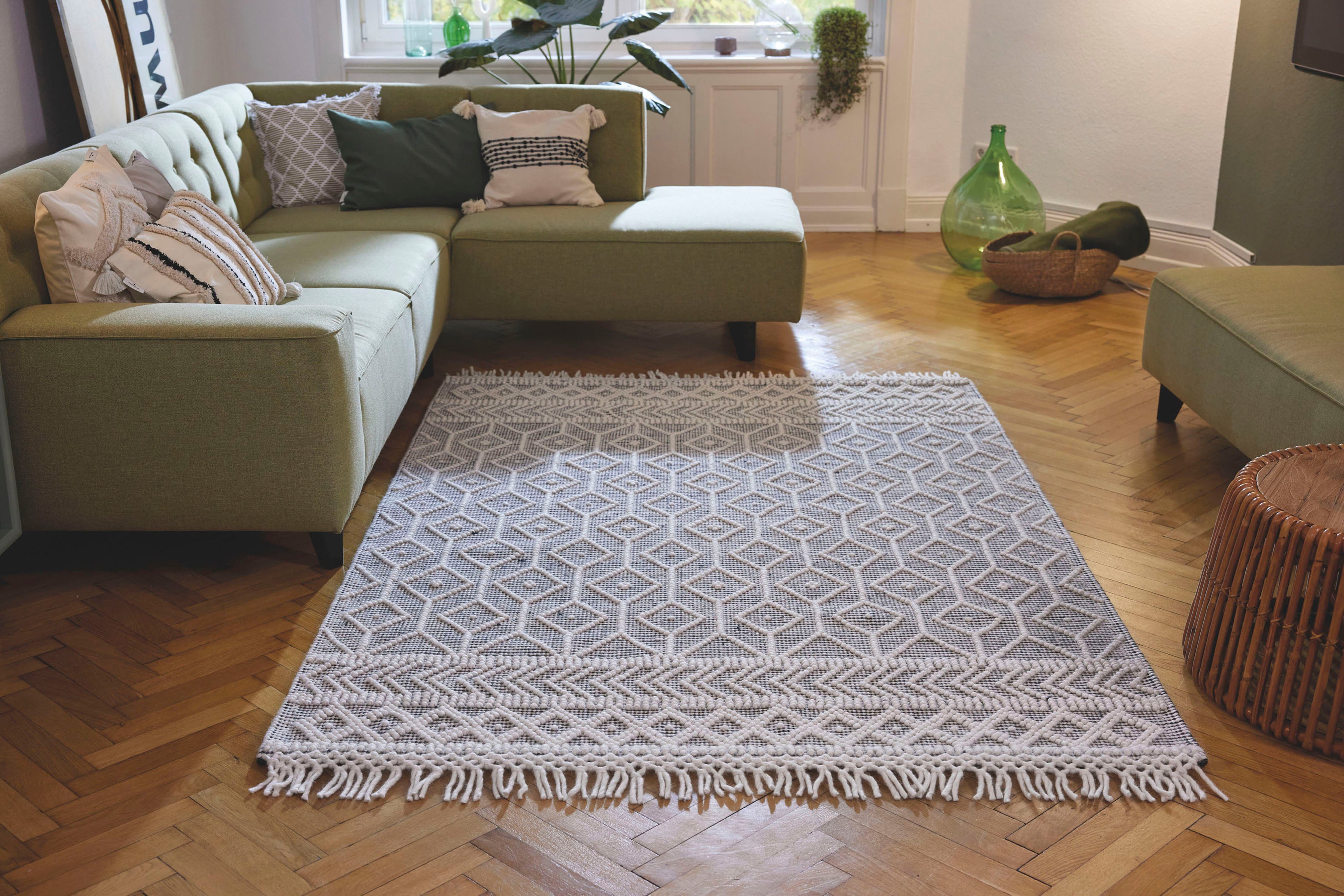TOM TAILOR HOME Vloerkleed Coloured Macrame Handgeweven vloerkleed, zuivere wol, met de hand geweven, met franje, Scandi design