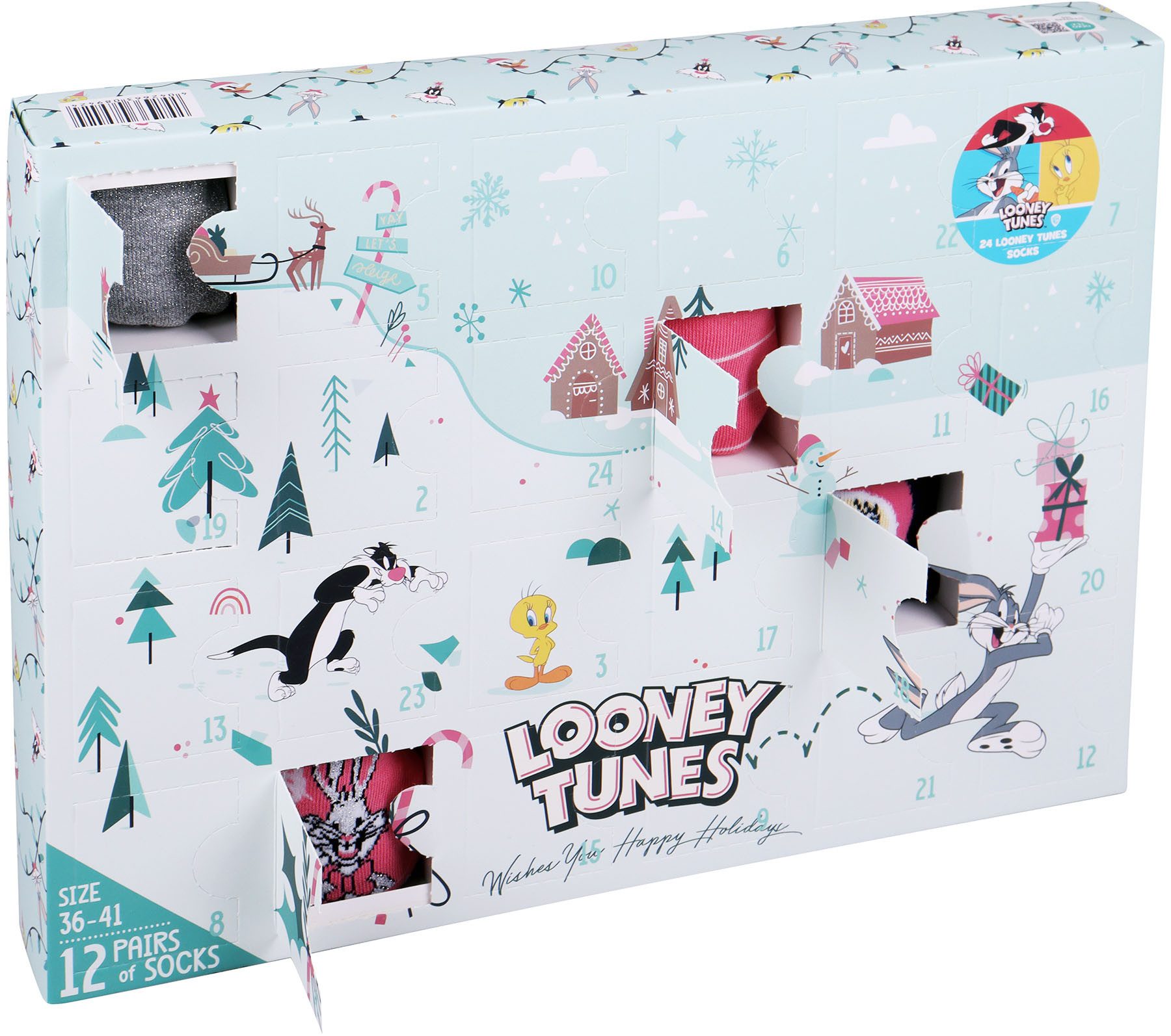 Capelli New York Adventskalender met 24 deurtjes en 12 paar sokken (24-delig)