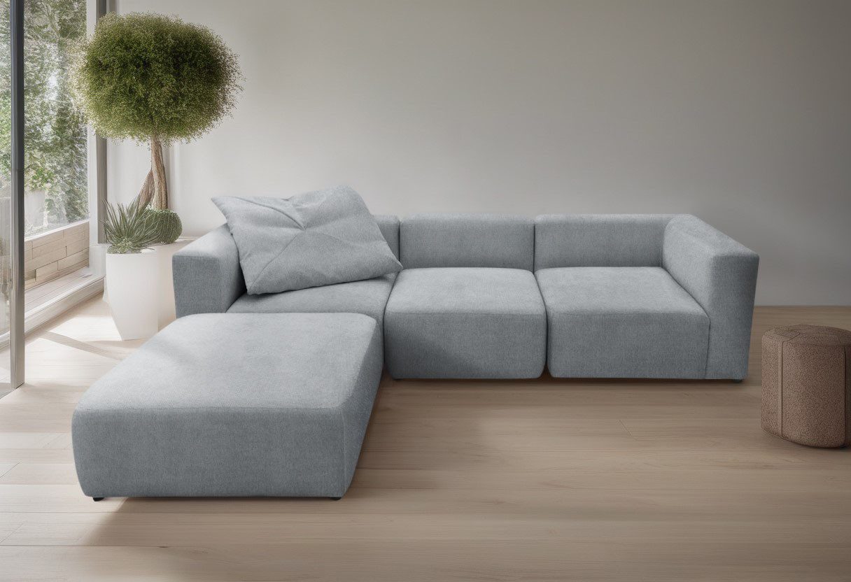 andas 3-zitsbank Utvik kan individueel worden samengesteld Modulsofa, bestaande uit 2 hoekelementen, 1 middenstuk en 1 poef