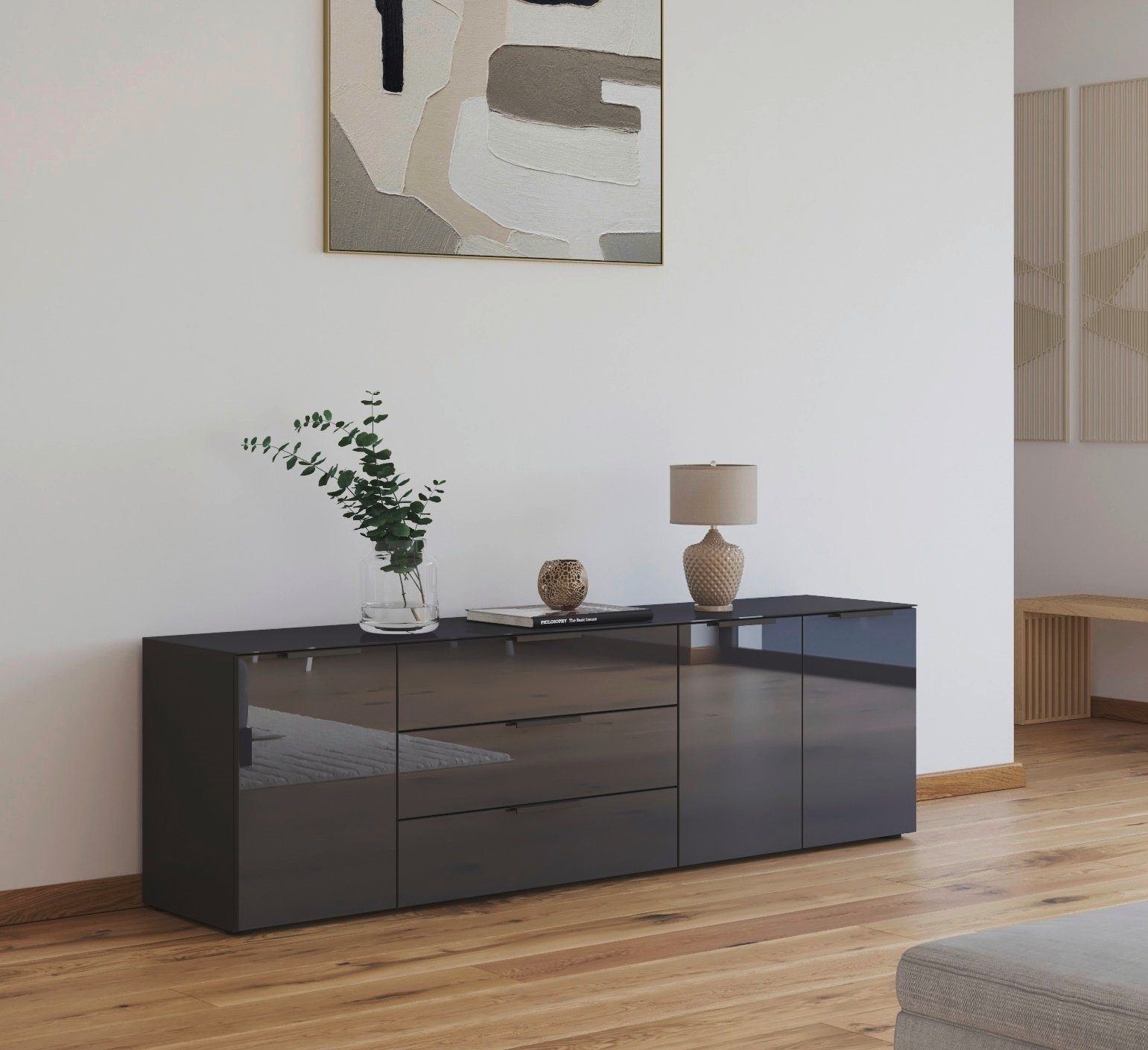 rauch Kast met laden en deuren Flipp 3-deurs, 3 lades, soft-close functie, bovenblad en glazen front