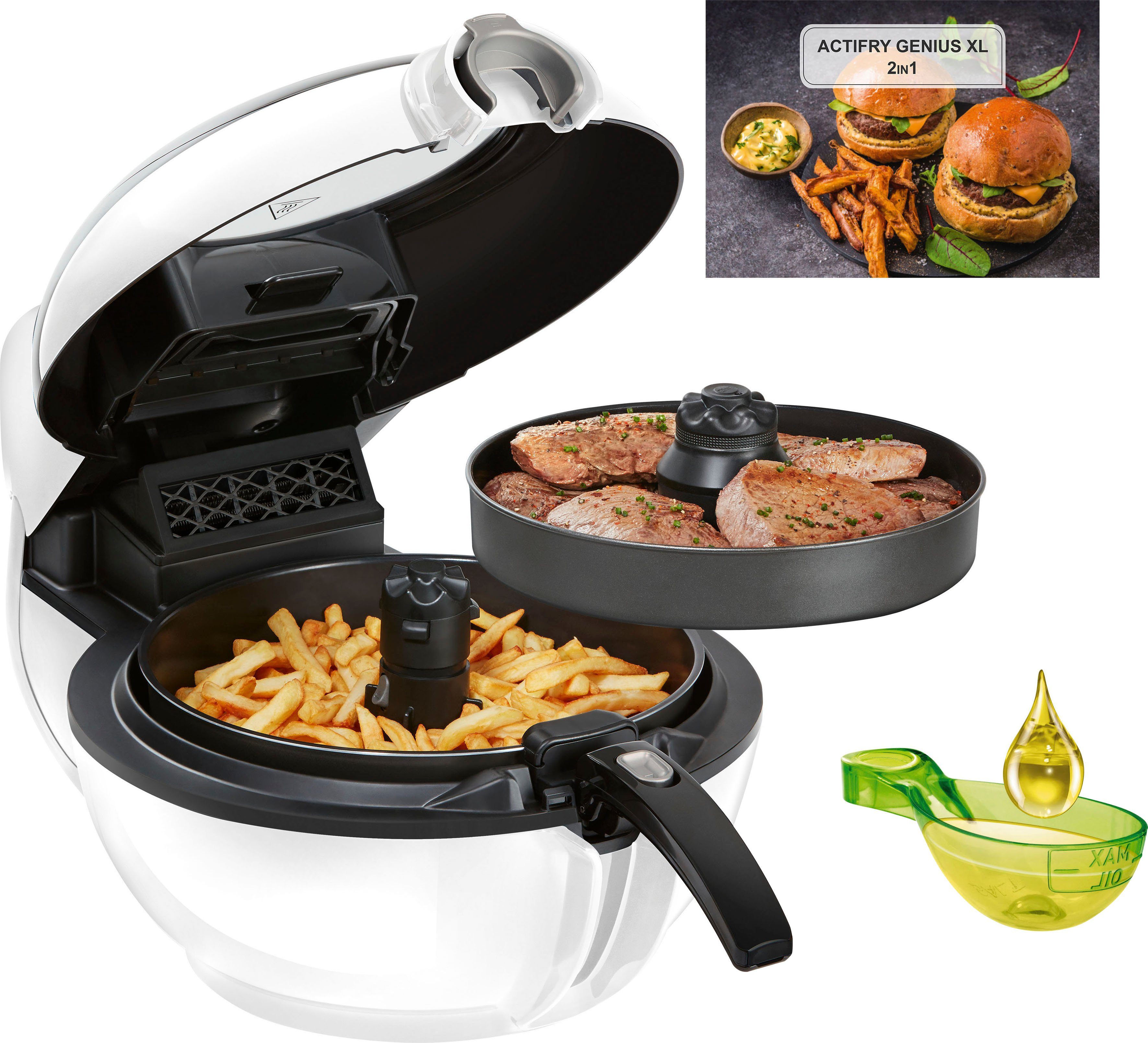 Tefal Airfryer YV9700 ActiFry Genius XL 2in1 Capaciteit 1,7 kg, incl. roerarm, 9 auto Programma's, gezond frituren