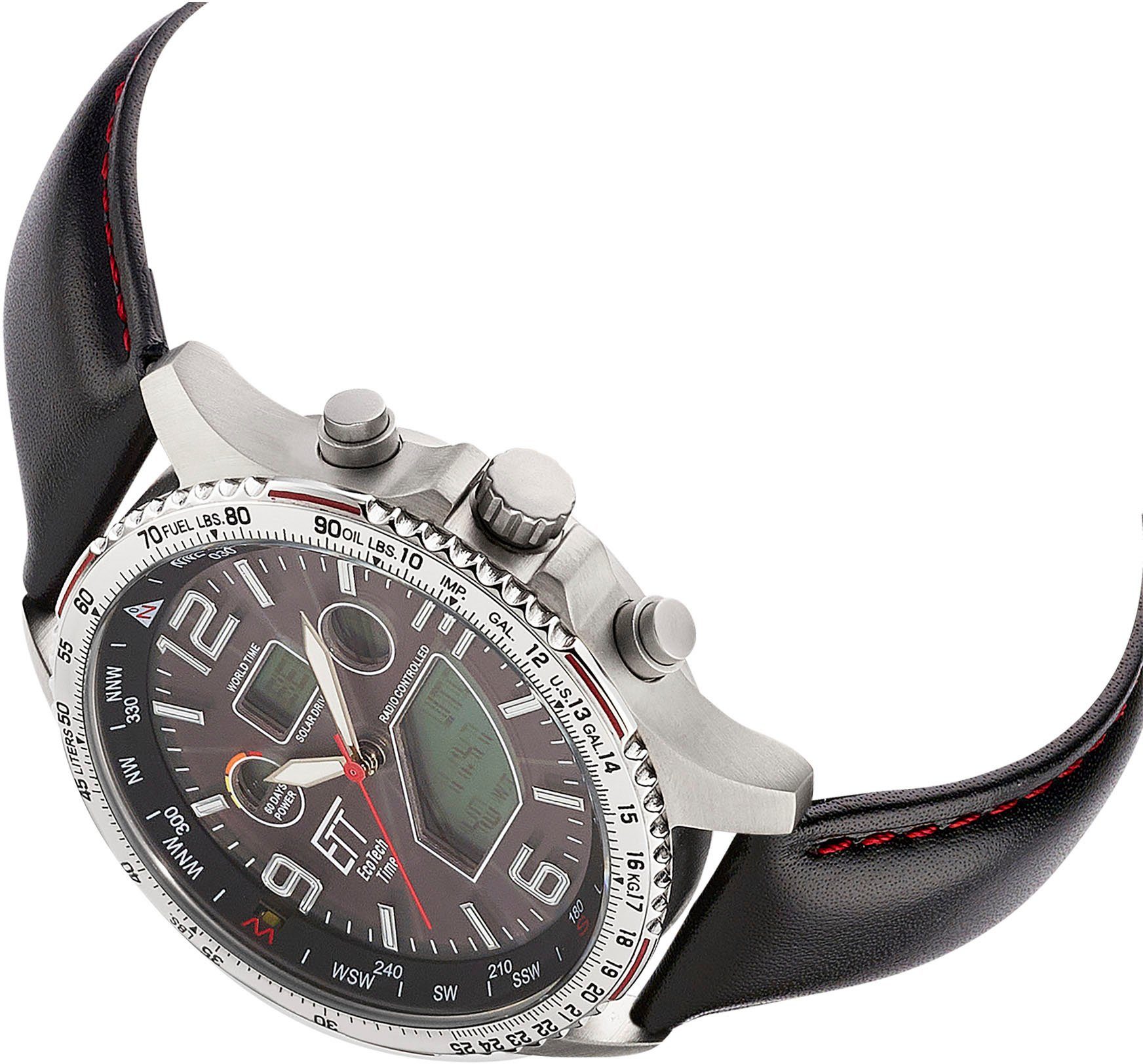 ETT Radiografische chronograaf Professional World Timer Polshorloge, herenhorloge, solar, titanium, datum, stopwatchfunctie