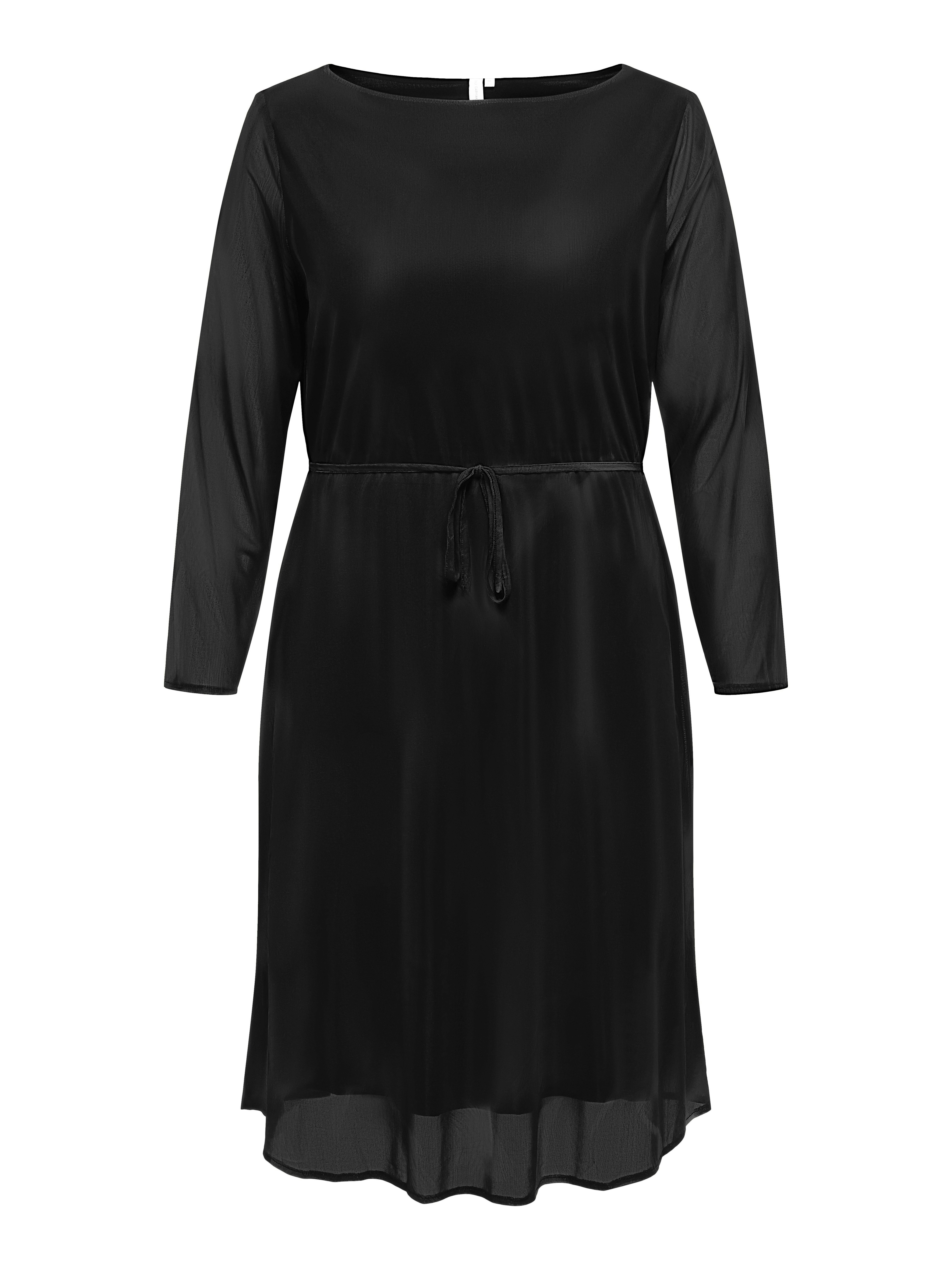 ONLY CARMAKOMA Chiffon jurk CARFOREST LIFE LS BOATNECK BLK DRESS JRS