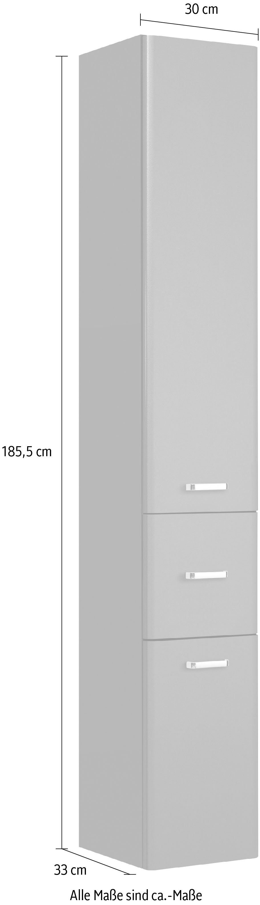 Saphir Hoge kast Quickset 327 Badkamermeubel 30 cm breed, 2 deuren, 1 lade Hoge badkamerkast inclusief deurdemper, grepen in glanzend chroom
