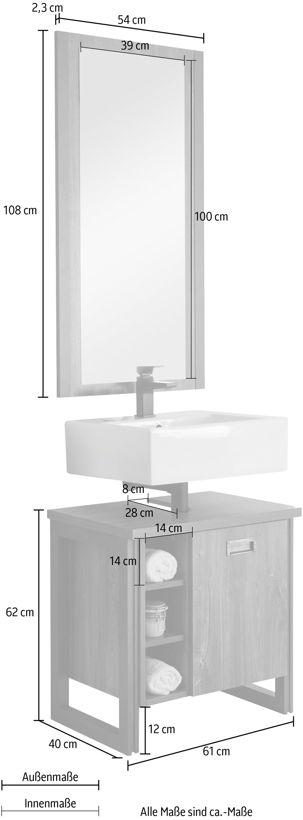 Home affaire Badkamerserie Detroit, Bad im Industrialdesign, 2-teiliges Badezimmer (set, 2-delig)