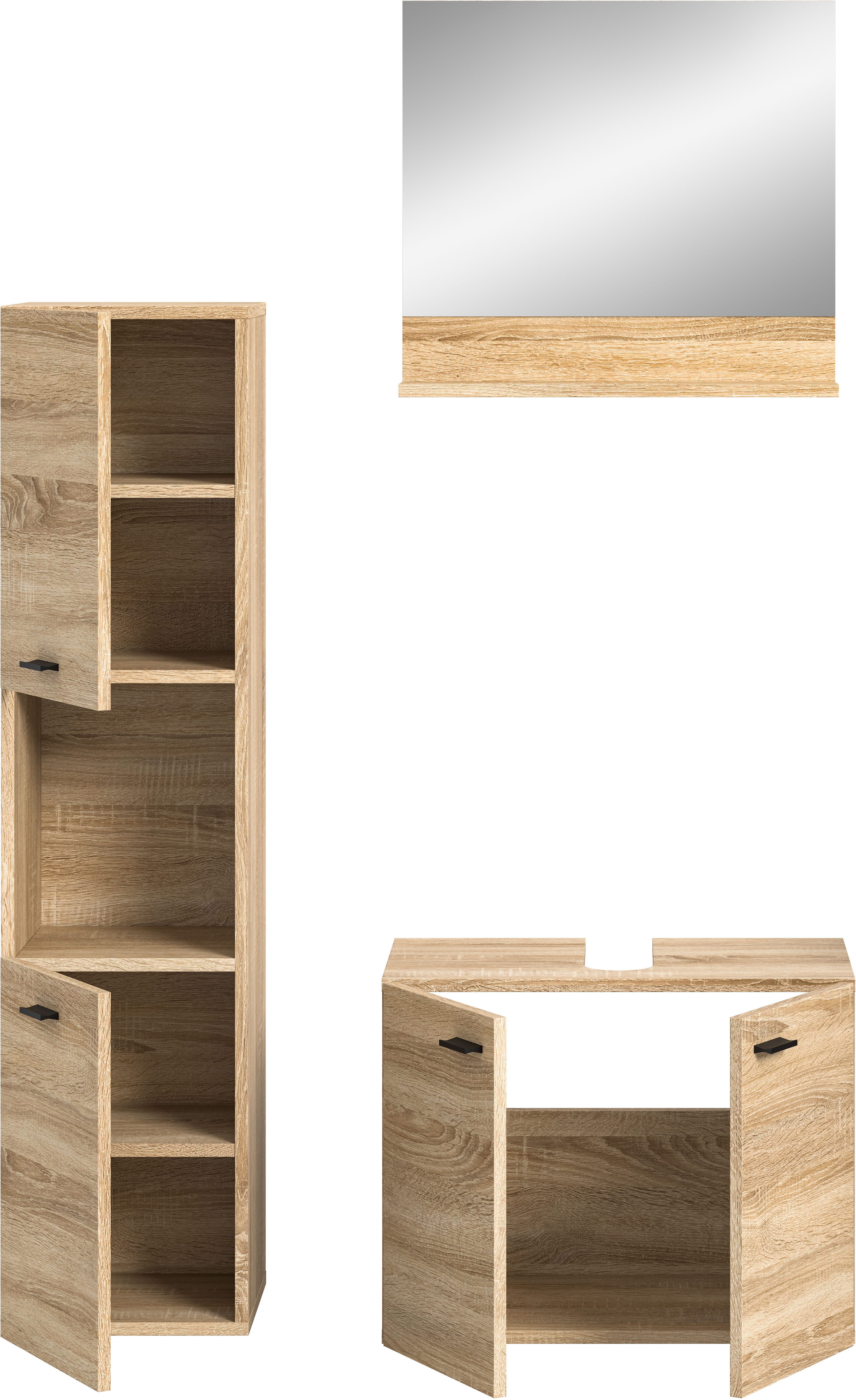 welltime Badmeubelset Tampa, breedte 102cm, 3-delig Wastafelonderkast, spiegel, hoge kast (3 stuks)