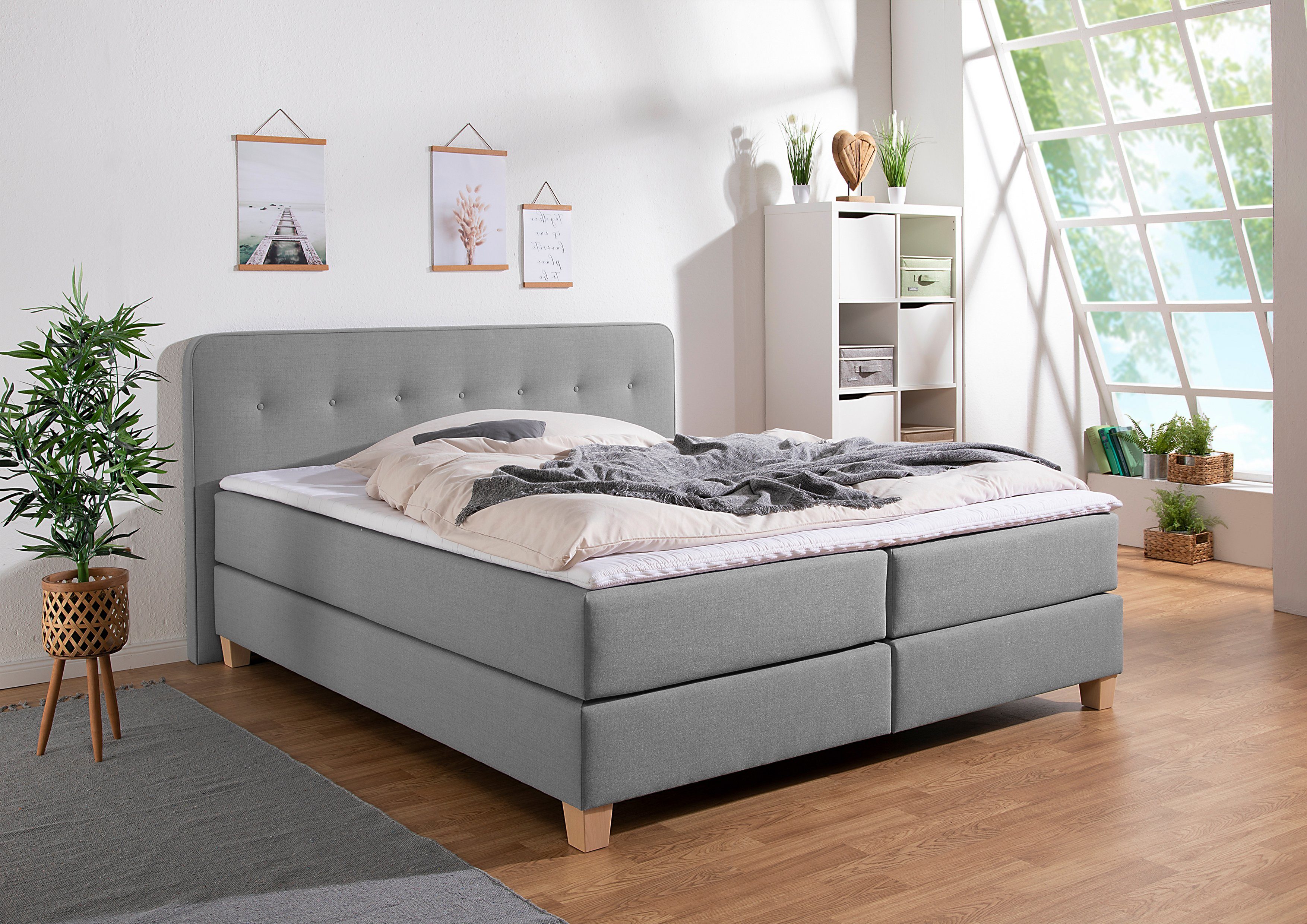 Home affaire Boxspring Fargo in extra lang 220 cm, met topmatras, 3 uitvoeringen, 4, breedten boxsprings grijs