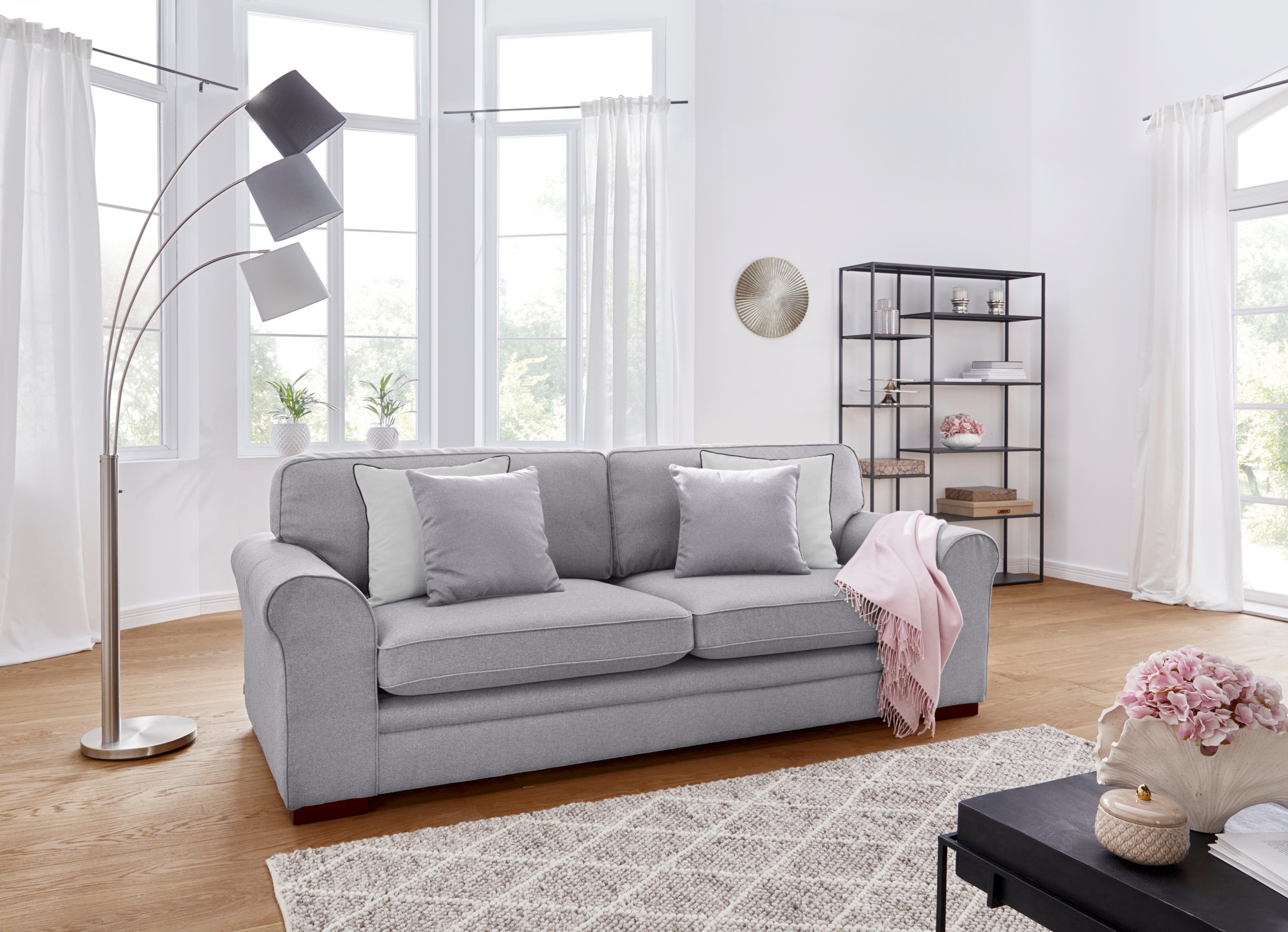 Home affaire 3-zitsbank Broughton zacht zitcomfort, incl. 2 sierkussens, opstaande naad