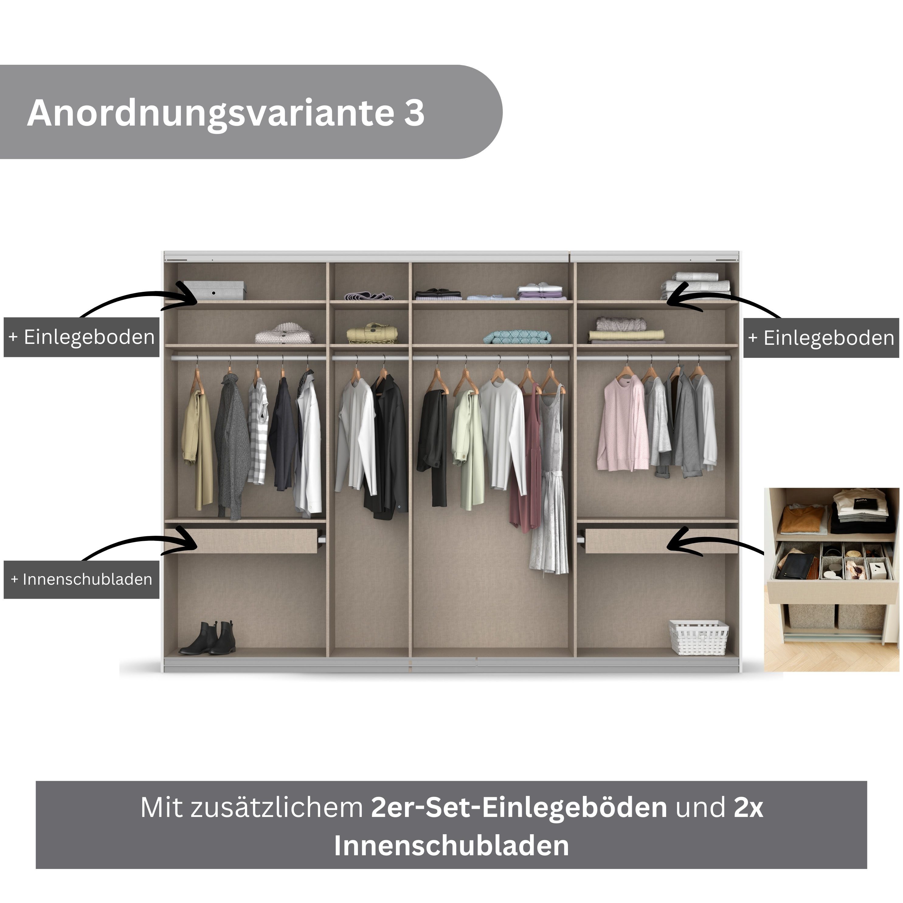 rauch Zweefdeurkast Kledingkast kast garderobe BESTSELLER KOLUNA met spiegel inclusief 2 binnenladen en extra legplanken made in germany