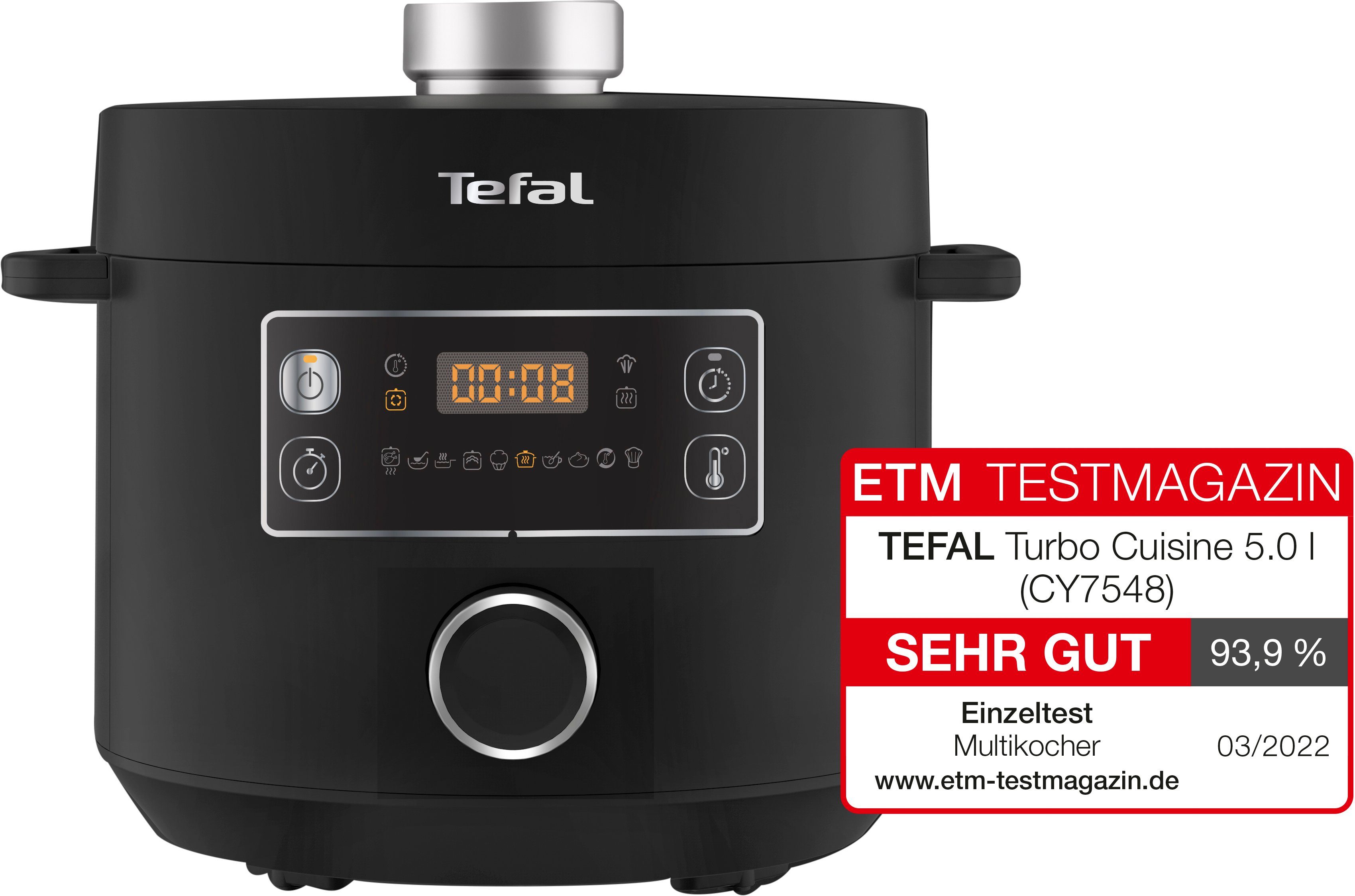 Tefal Multi-cooker CY7548 Turbo Cuisine elektrische snelkookpan, 10 automatische programma’s, veelzijdig