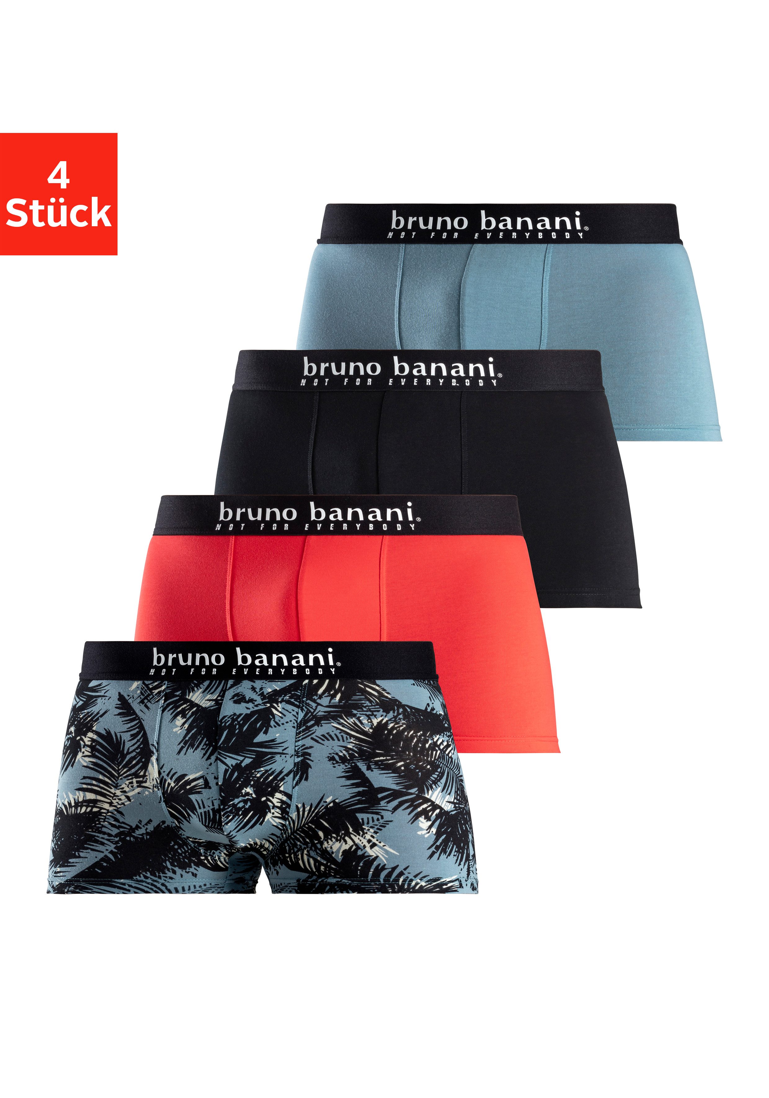 Bruno Banani Boxershort voor heren met palmprint en effen van katoenmix (4 stuks, Set van 4)