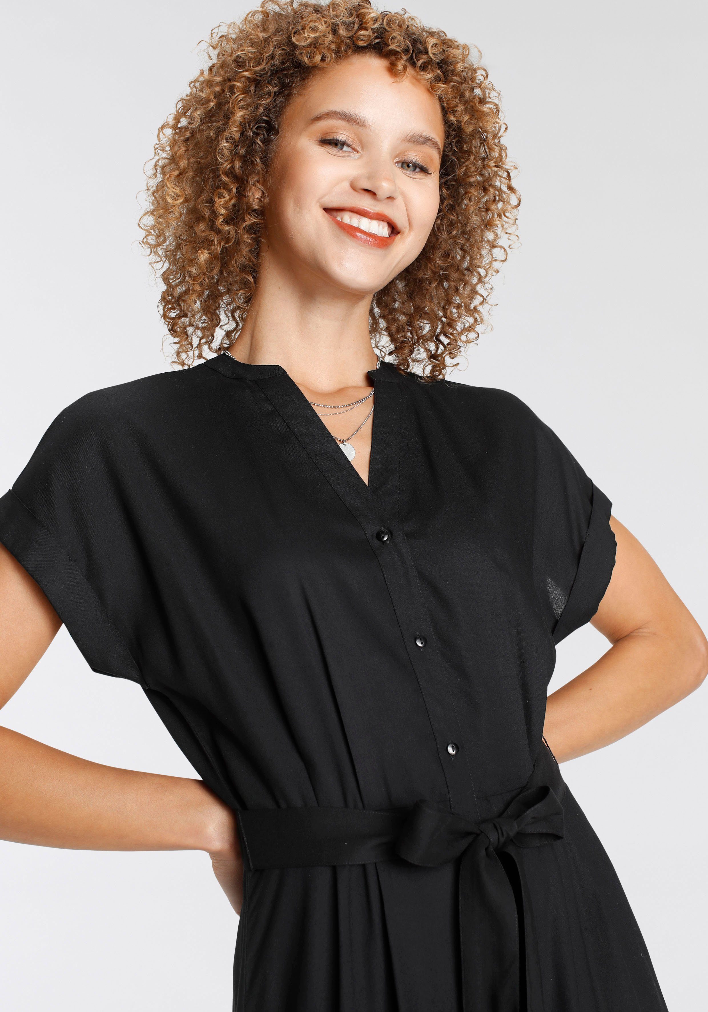 Tamaris Jurk met overhemdkraag kuitlang, sportieve stijl, van viscose, met staande kraag