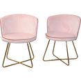 inosign stoel liano fauteuil met frame van stalen buis, goudkleur, kuipzitting gevuld met schuimstof, veloursovertrek (set, 2 stuks) roze