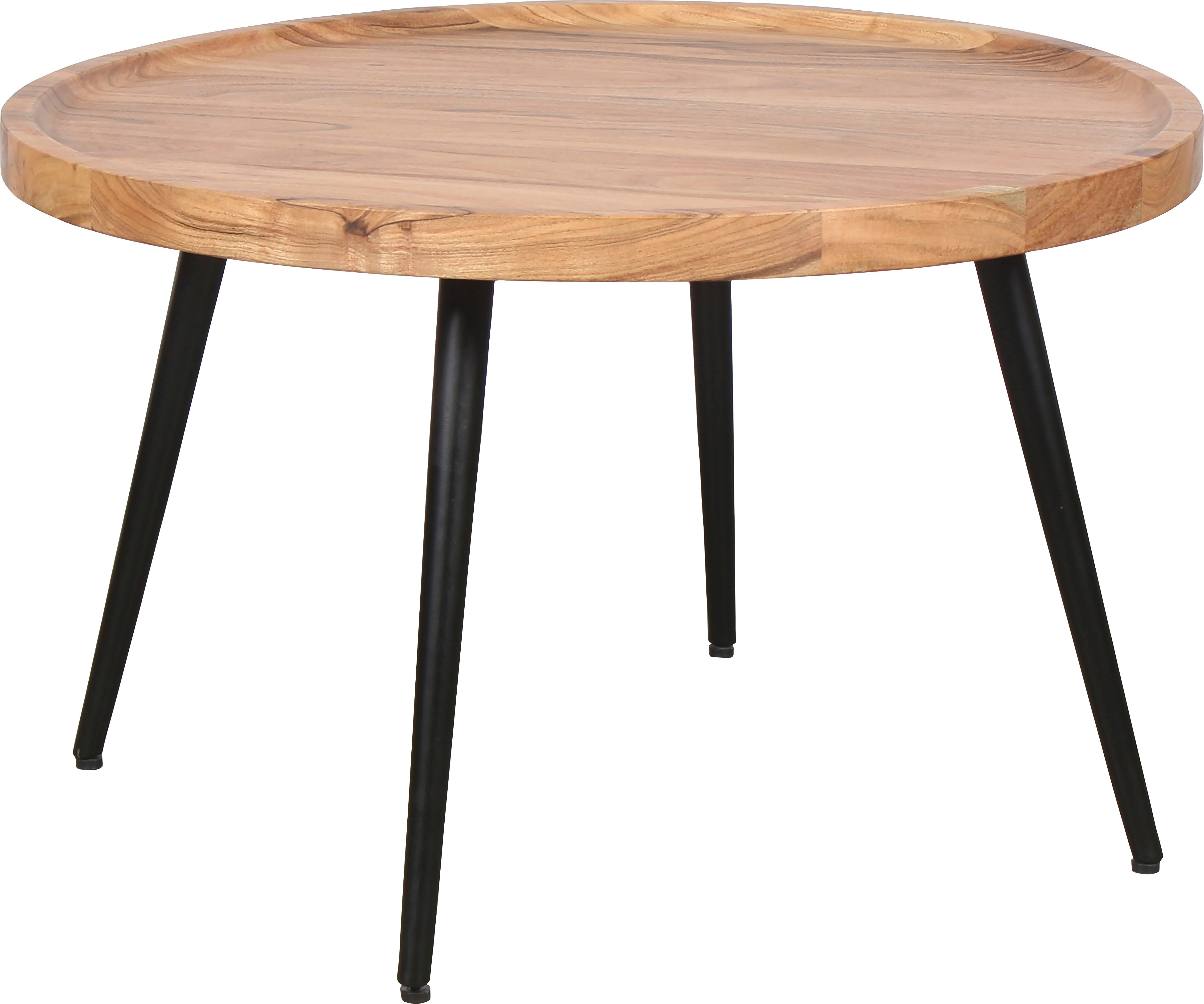 byLIVING Salontafel Romy met massief acaciahout - plaat en zwarte metalen frame, rond 75 cm