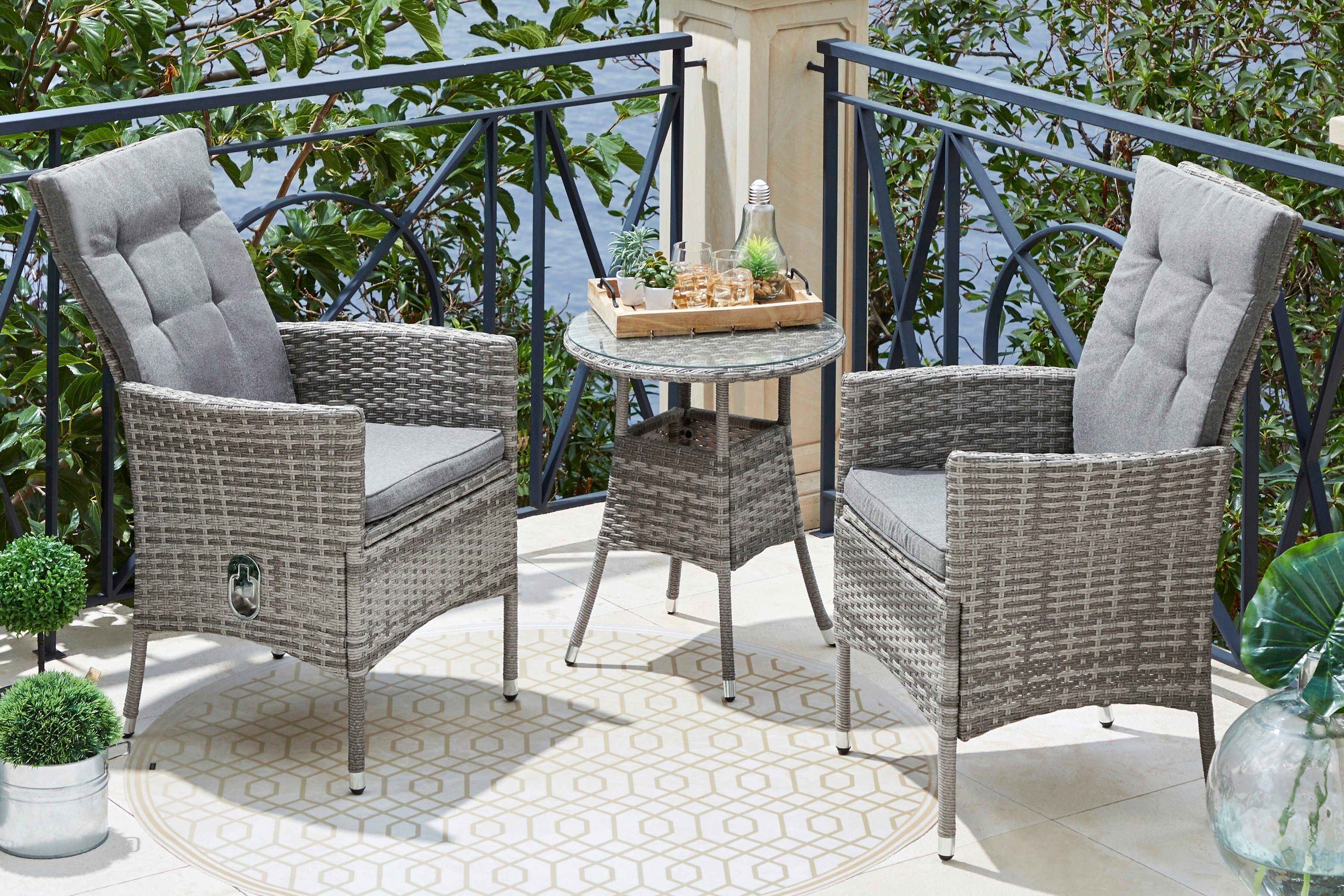 KONIFERA Tuin-eethoek Balkonset "Belluno" Polyrattan, stoelen zijn traploos verstelbaar, grijs, staal (set, 5-delig)