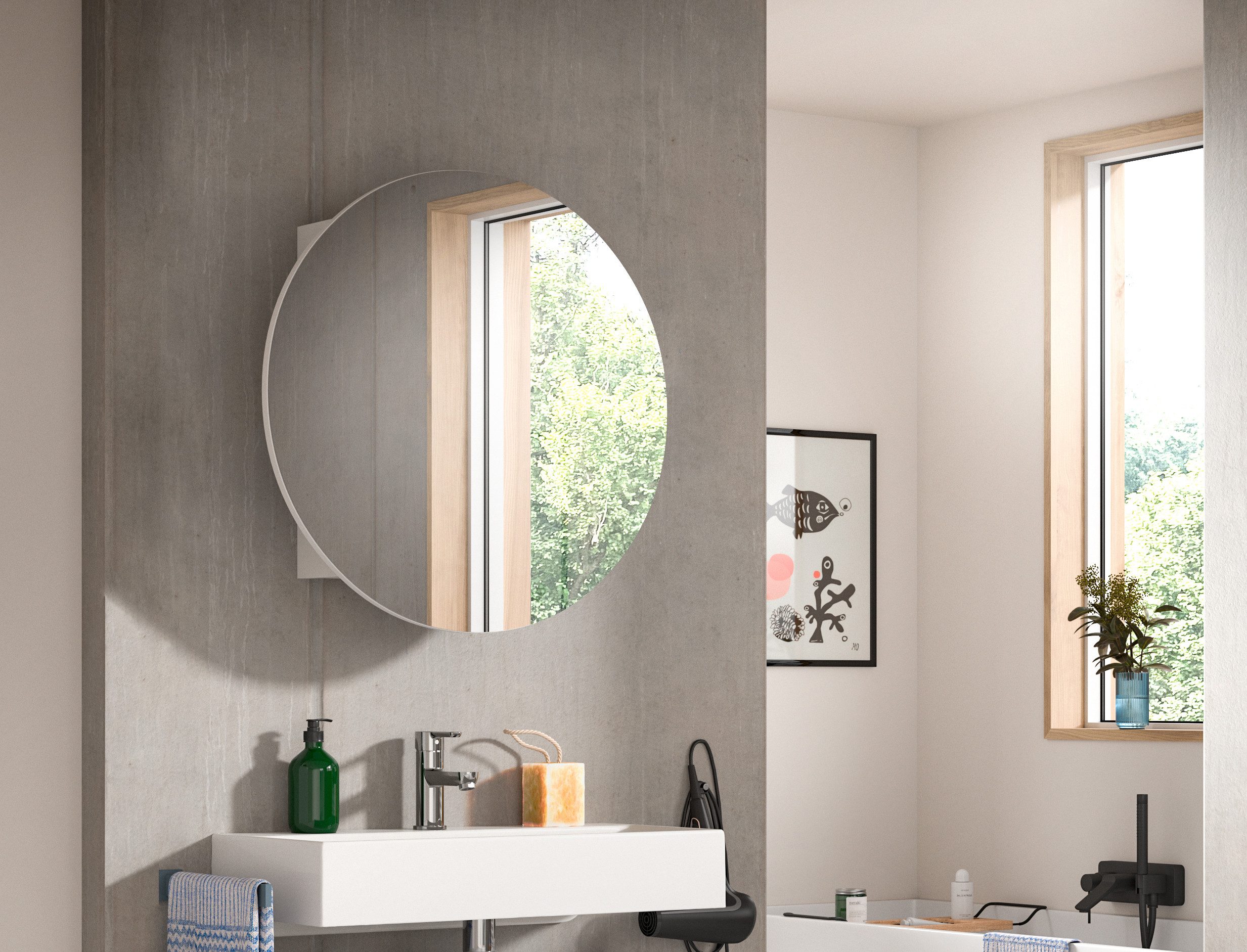 welltime Spiegelkast Litica, rond Ø 70cm, 1 spiegeldeur, 2 legplanken