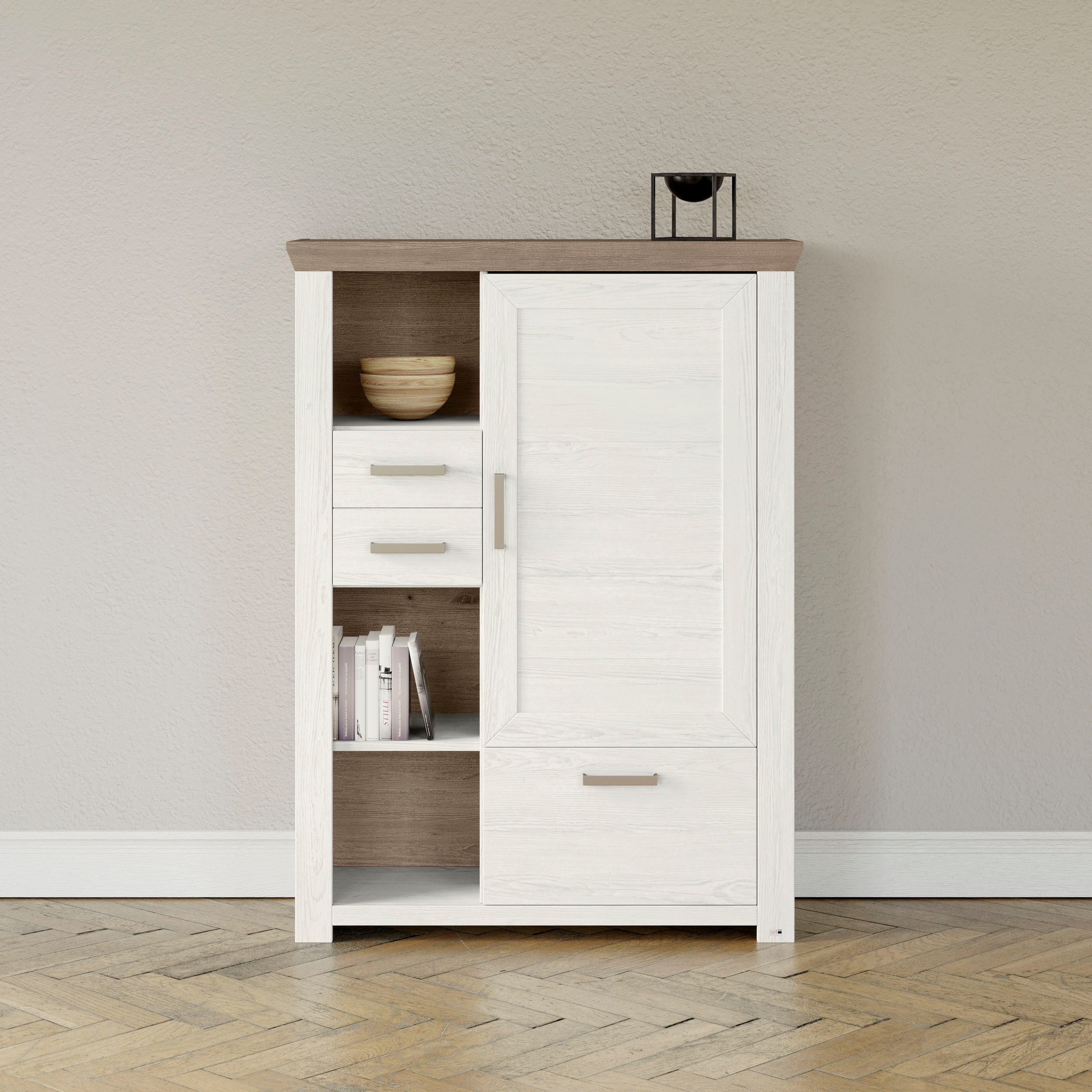 set one by Musterring Highboard York Type 25 en 26, in 3 kleurvarianten, verlichting optioneel, breedte 105 cm highboards wit