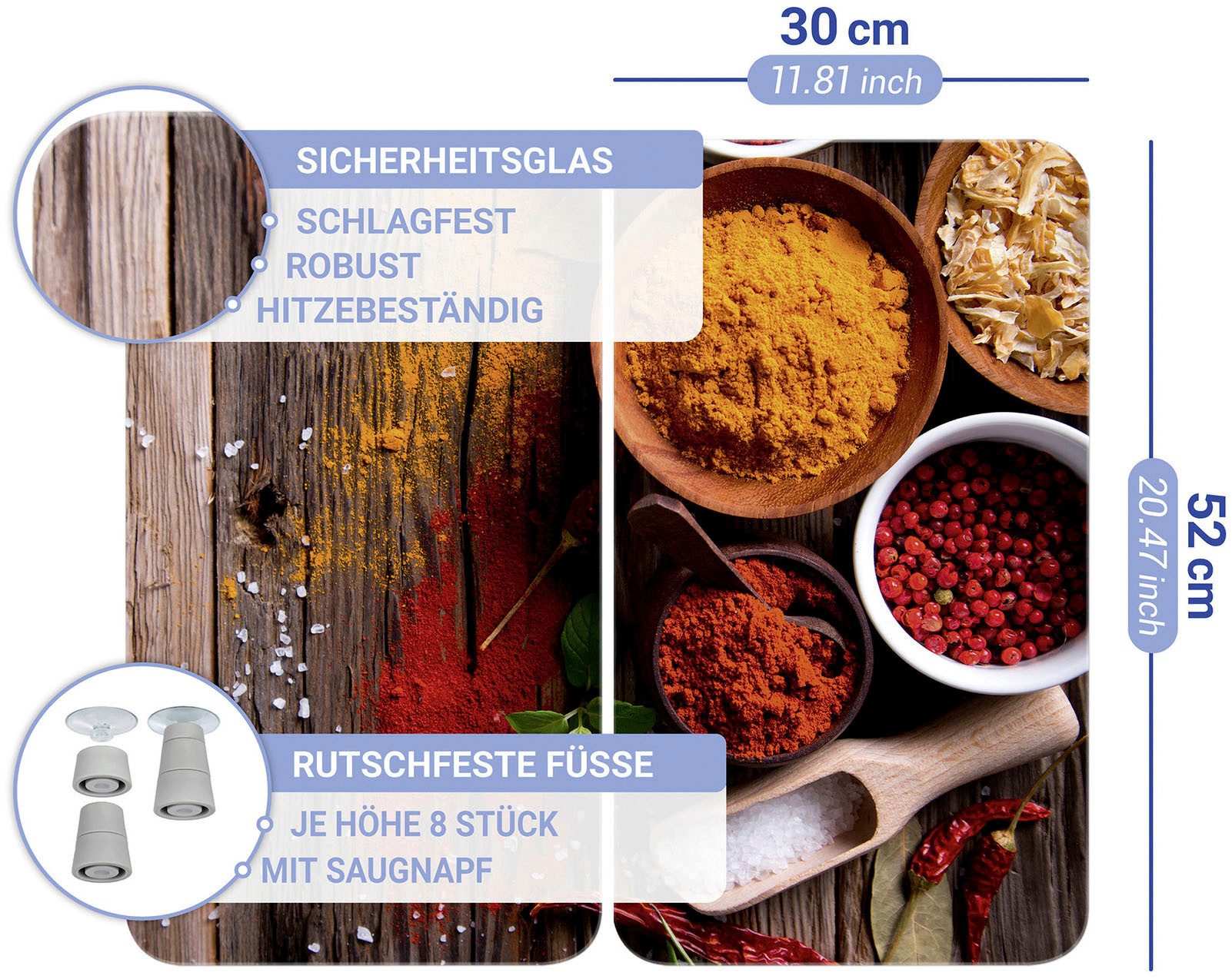 WENKO Kookplaatdeksel Universeel model Specerijen Kookplaatafdekking voor alle soorten kookplaten, krasvast, met antislipvoetjes (set, 2-delig)