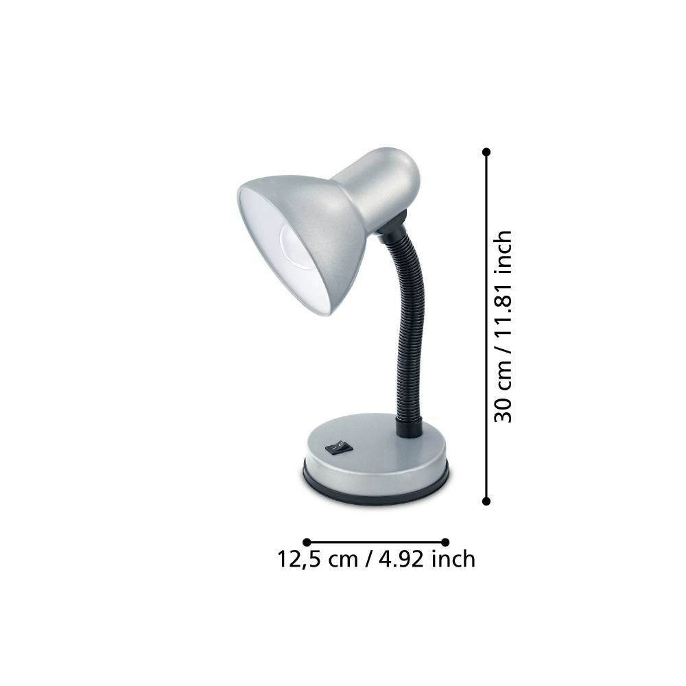 EGLO Tafellamp Basic zilverkleur / ø12,5 x h30 cm / excl. 1x e27 (elk max. 40 w) / tuimelschakelaar