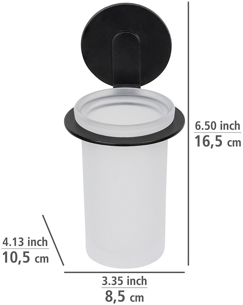 WENKO Poetsbeker Turbo-Loc® model Bivio met wandbevestiging zonder boren, aluminium, gesatineerd glas