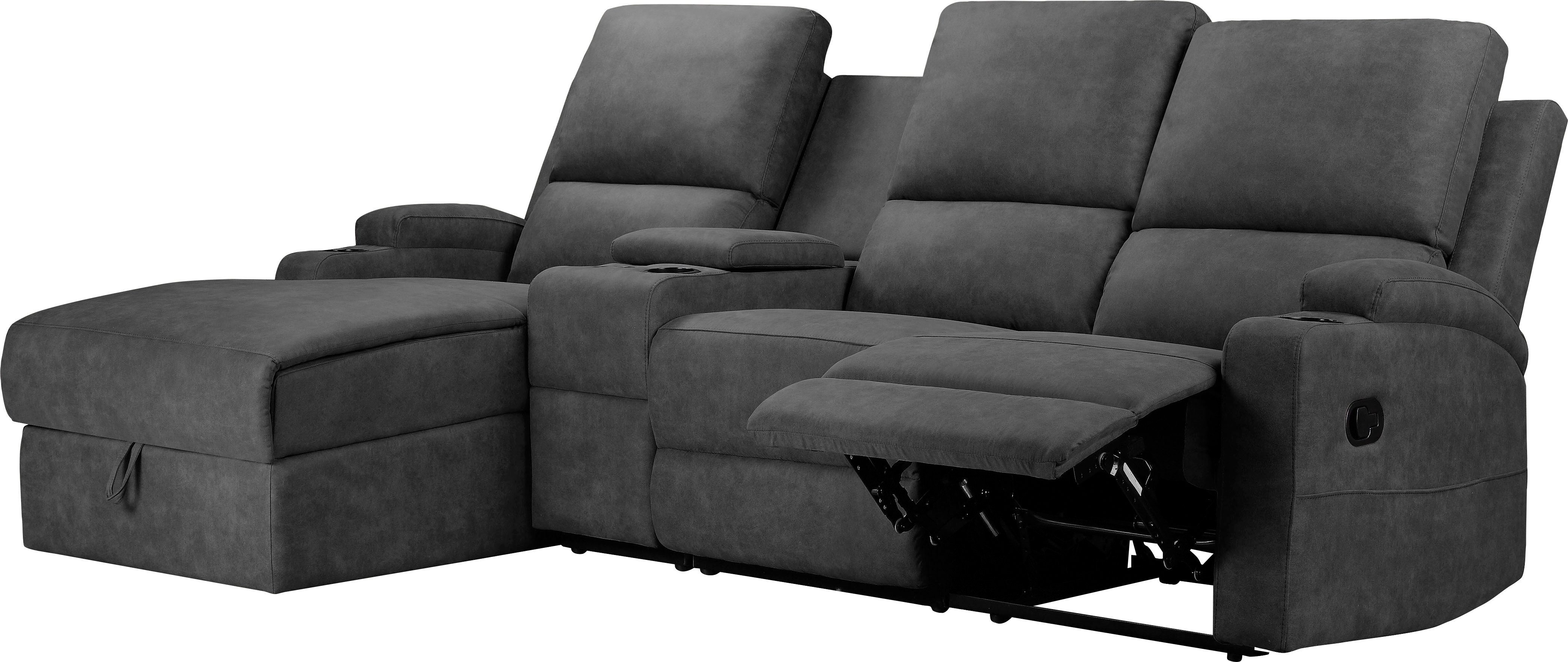 Home affaire Hoekbank Napori multimediabank, 3 bioscoopstoelen XXL, L-model, Bioscoopbank met relaxfunctie, bekerhouder, opbergvak en opbergbox