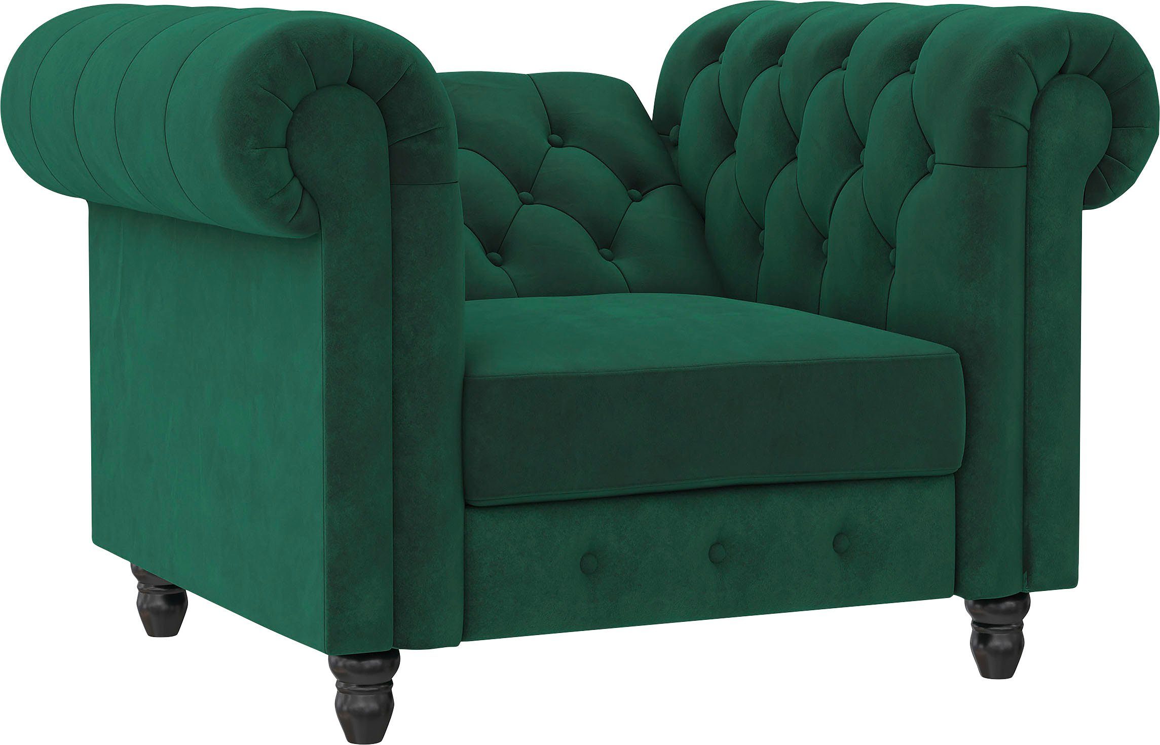 Dorel Home Chesterfield-fauteuil Felix met rugleuning 3-voudig verstelbaar, benen massief hout, zithoogte 46 cm
