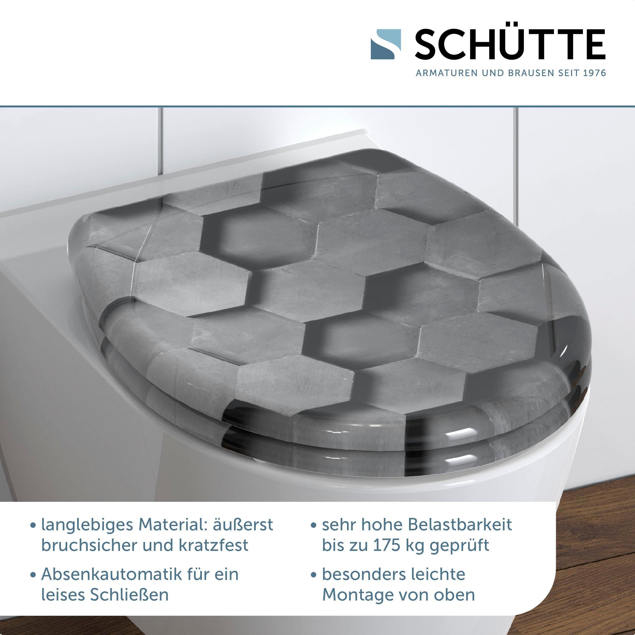 Schütte Toiletzitting Grey Hexagons Duroplast, met softclosemechanisme en snelsluiting