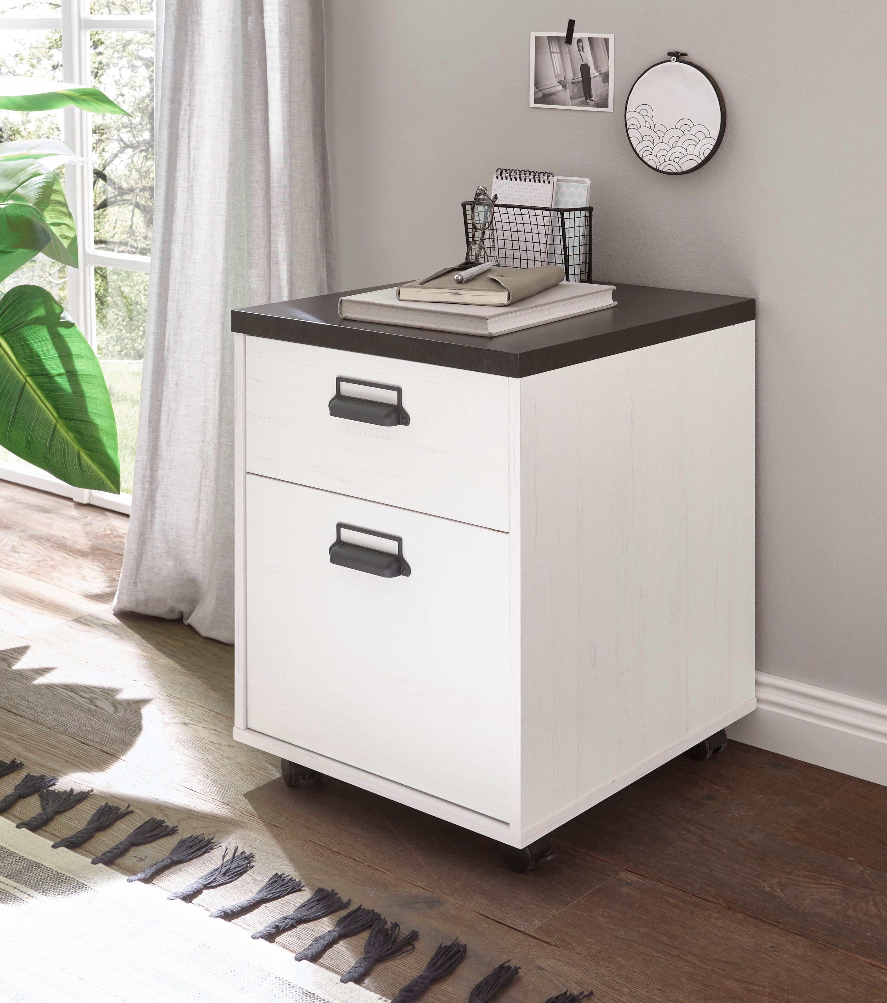 Home affaire Kastje op wieltjes Sherwood met metalen apotheker handgrepen, breedte 47 cm, soft-close functie