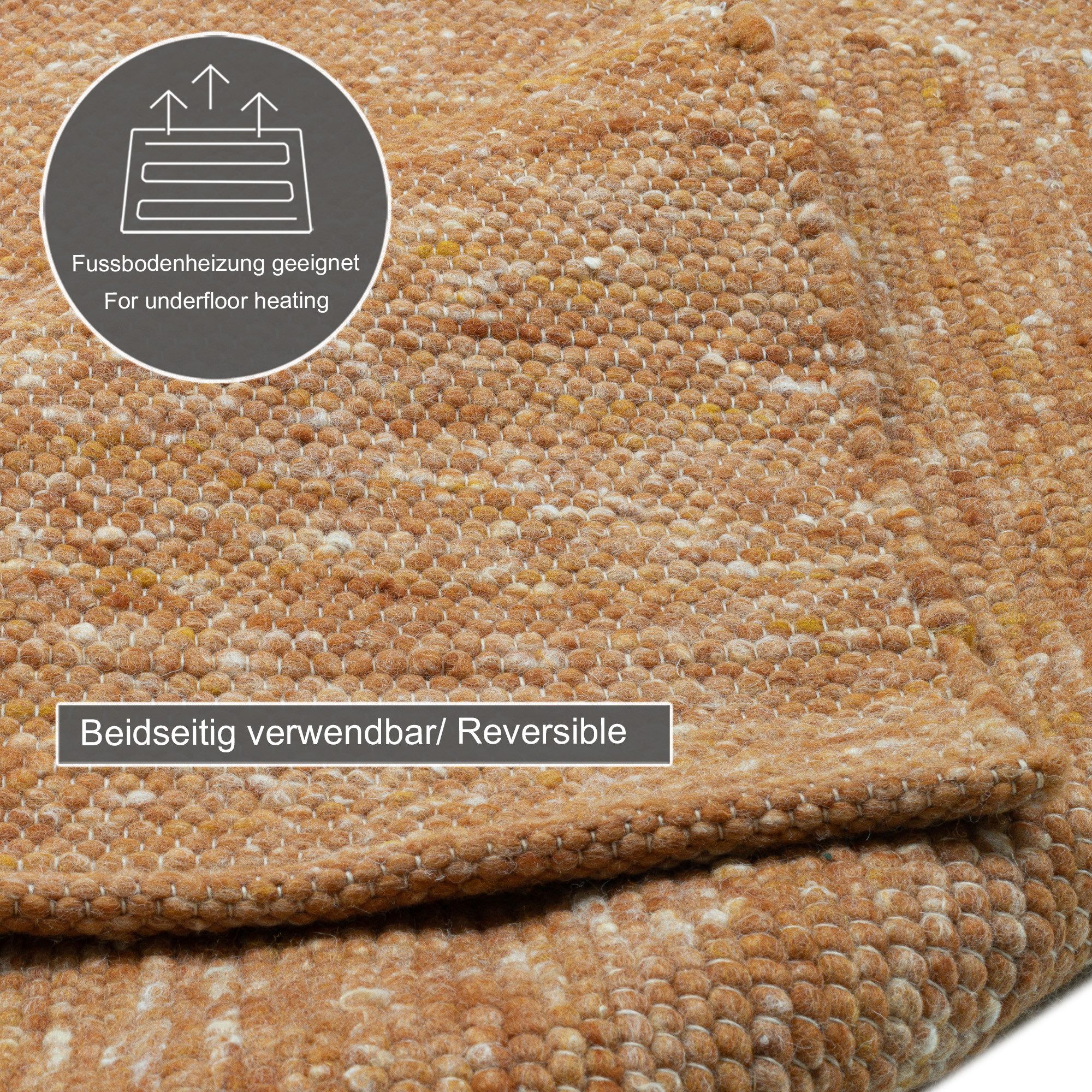 THEKO Wollen kleed Alpen met de hand geweven tweezijdig te gebruiken kleed, mêlee, zuivere wol, woonkamer