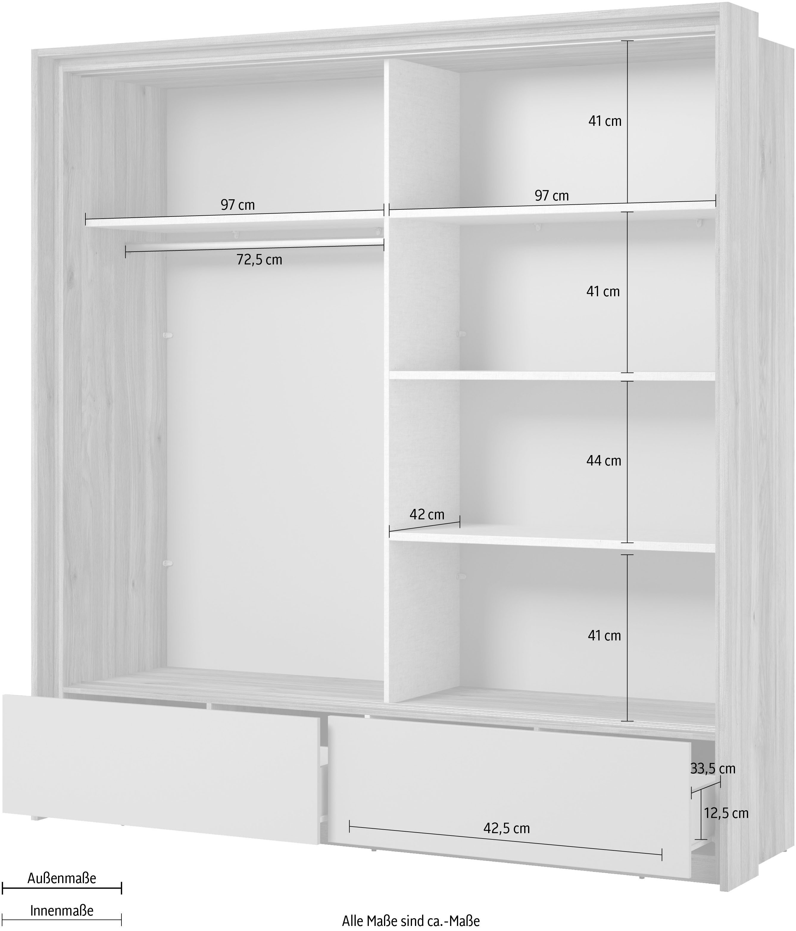 INOSIGN Schuifdeurkast Wharton, Breedte 159 of 209 cm, Kledingkast incl. Binneninrichting