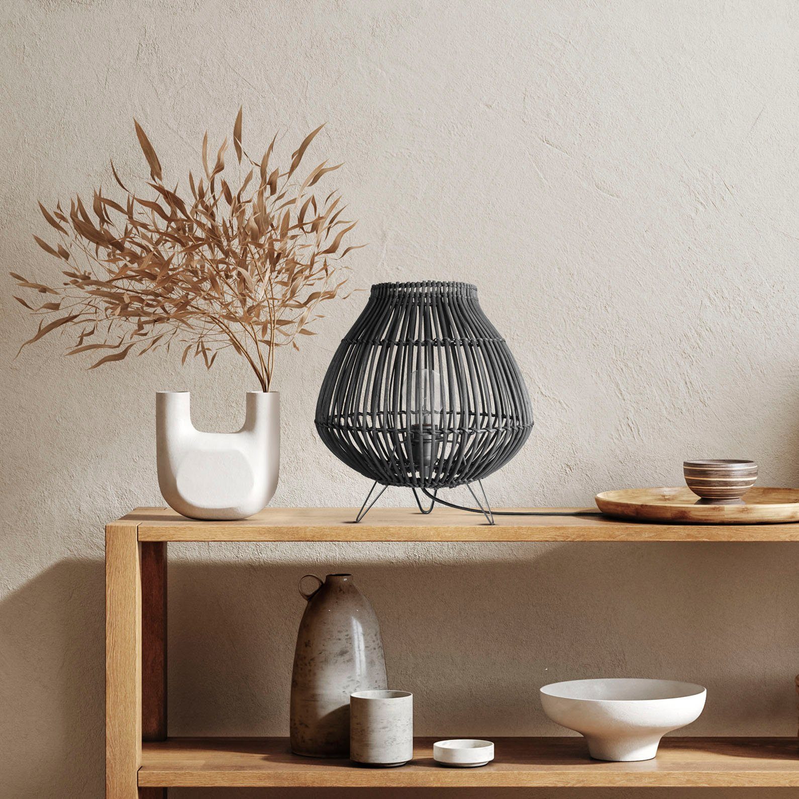 Paco Home Tafellamp PURI Rattan mandlamp nacht LED driepoot Boho E27