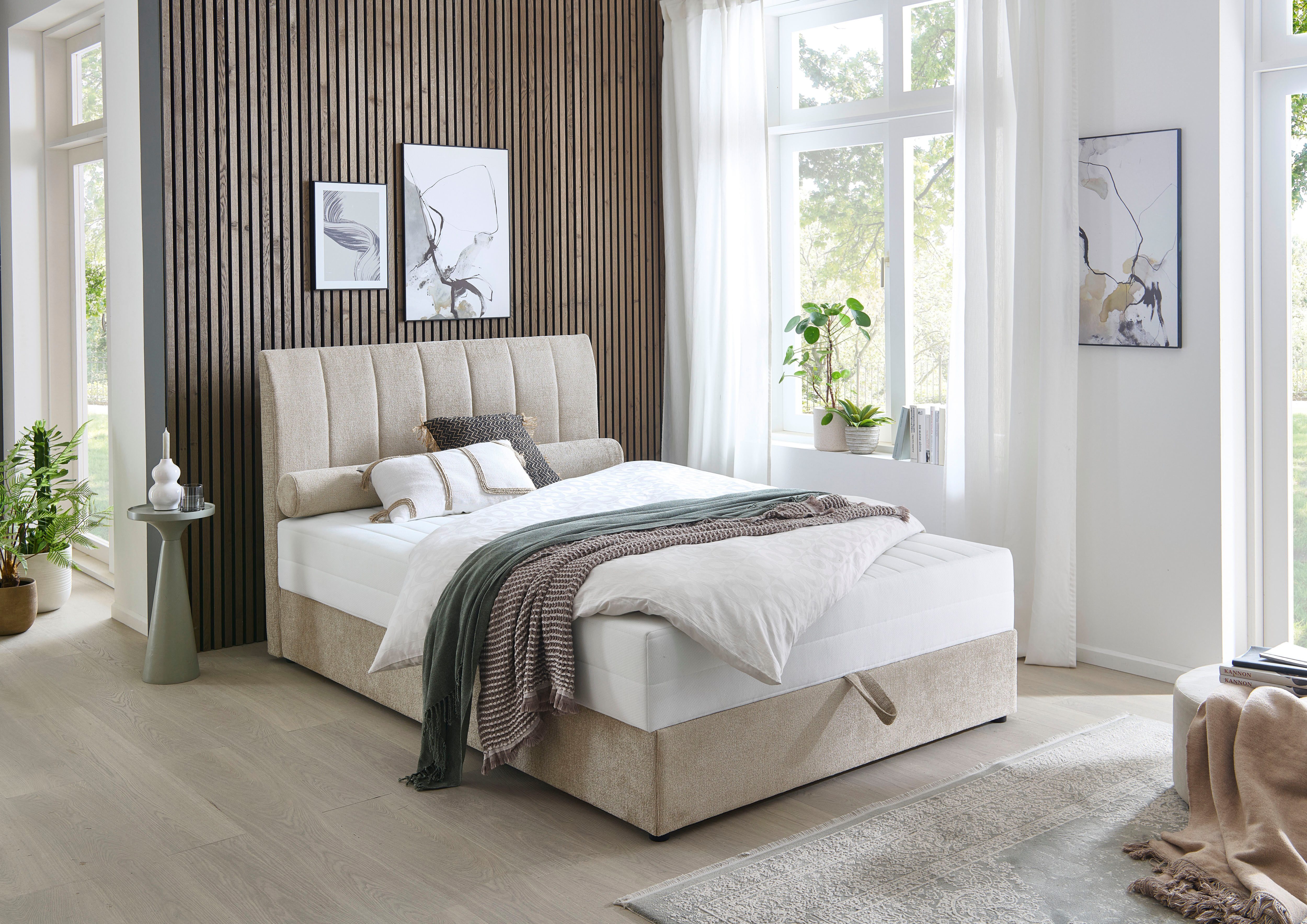 ATLANTIC home collection Boxspring ALISIA Met pocketvering, bedlade en kussenrol in originele bekleding boxsprings beige