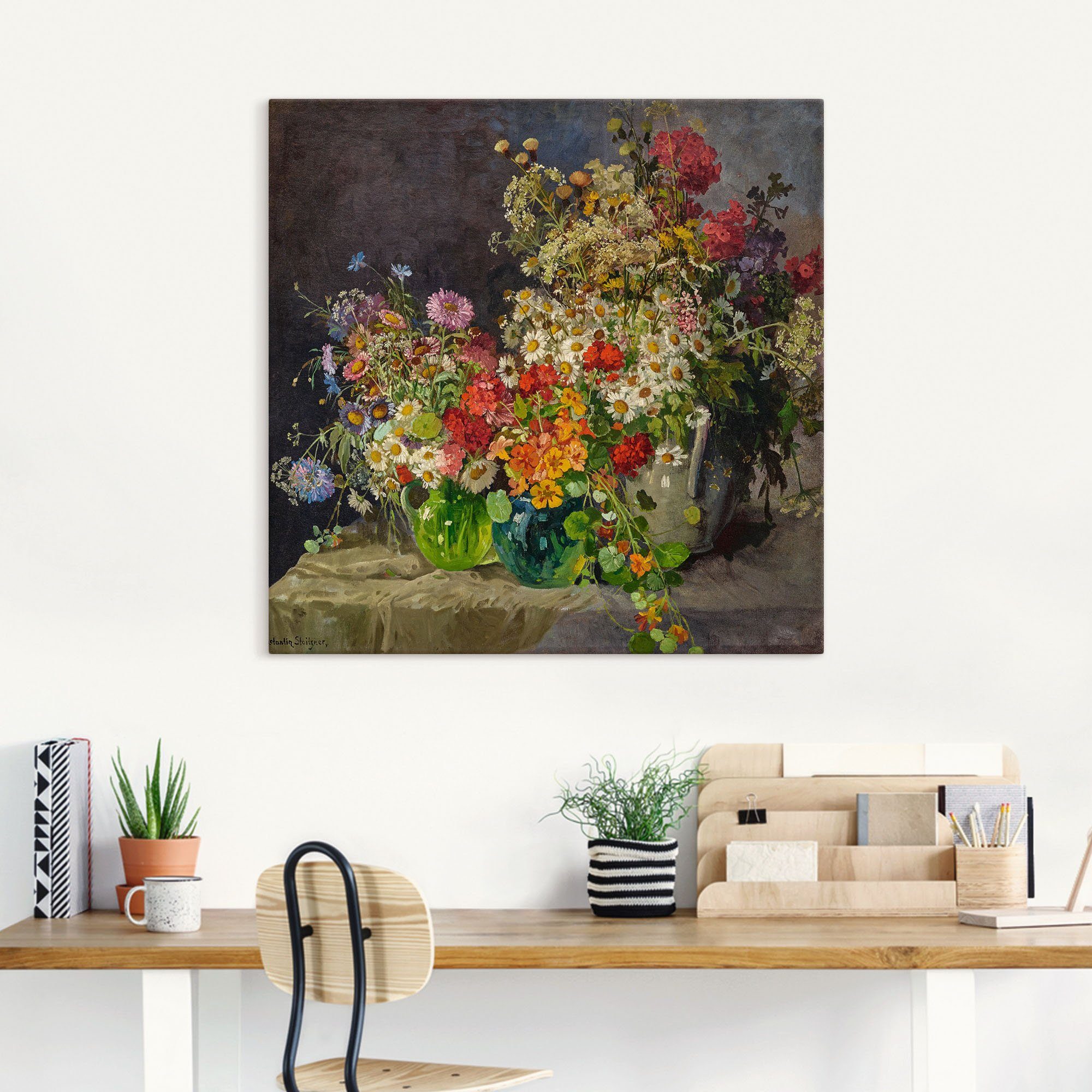 Artland Artprint op linnen Stilleven met weidebloemen in kruiken.