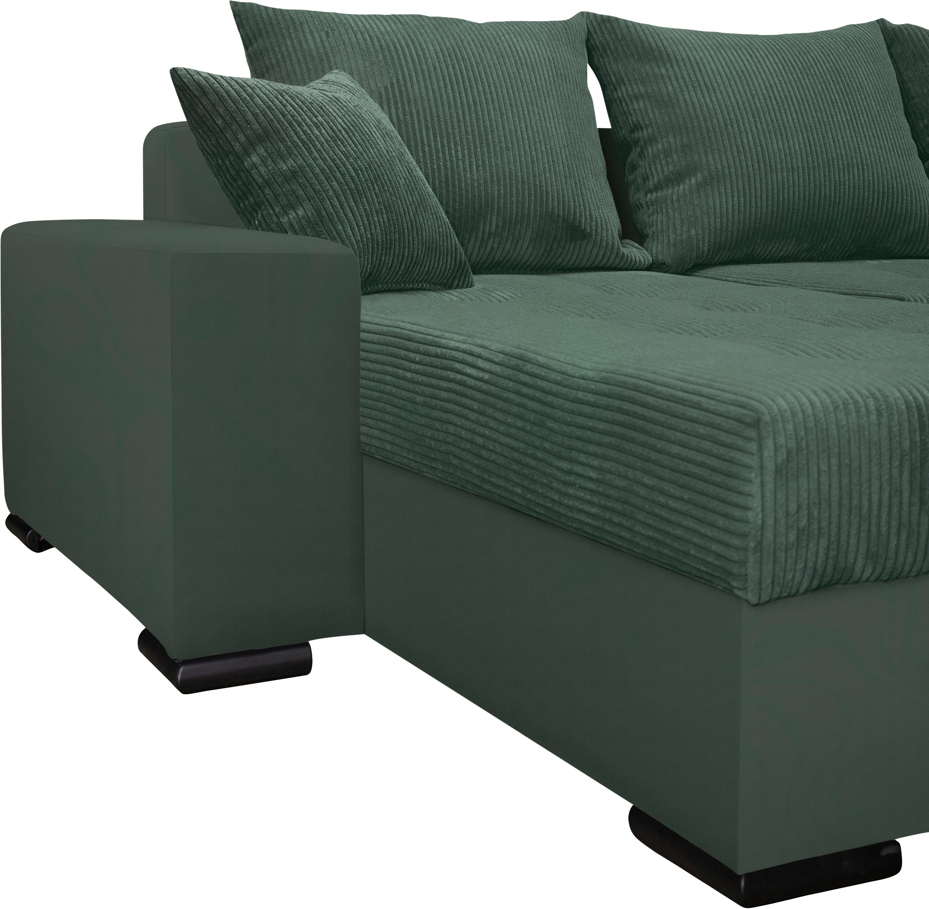 COLLECTION AB Zithoek XL-Josy U-vorm, breedte 313 cm, cord-/mix incl. bedfunctie, bedlade, met 4 gelijk grote rugkussens