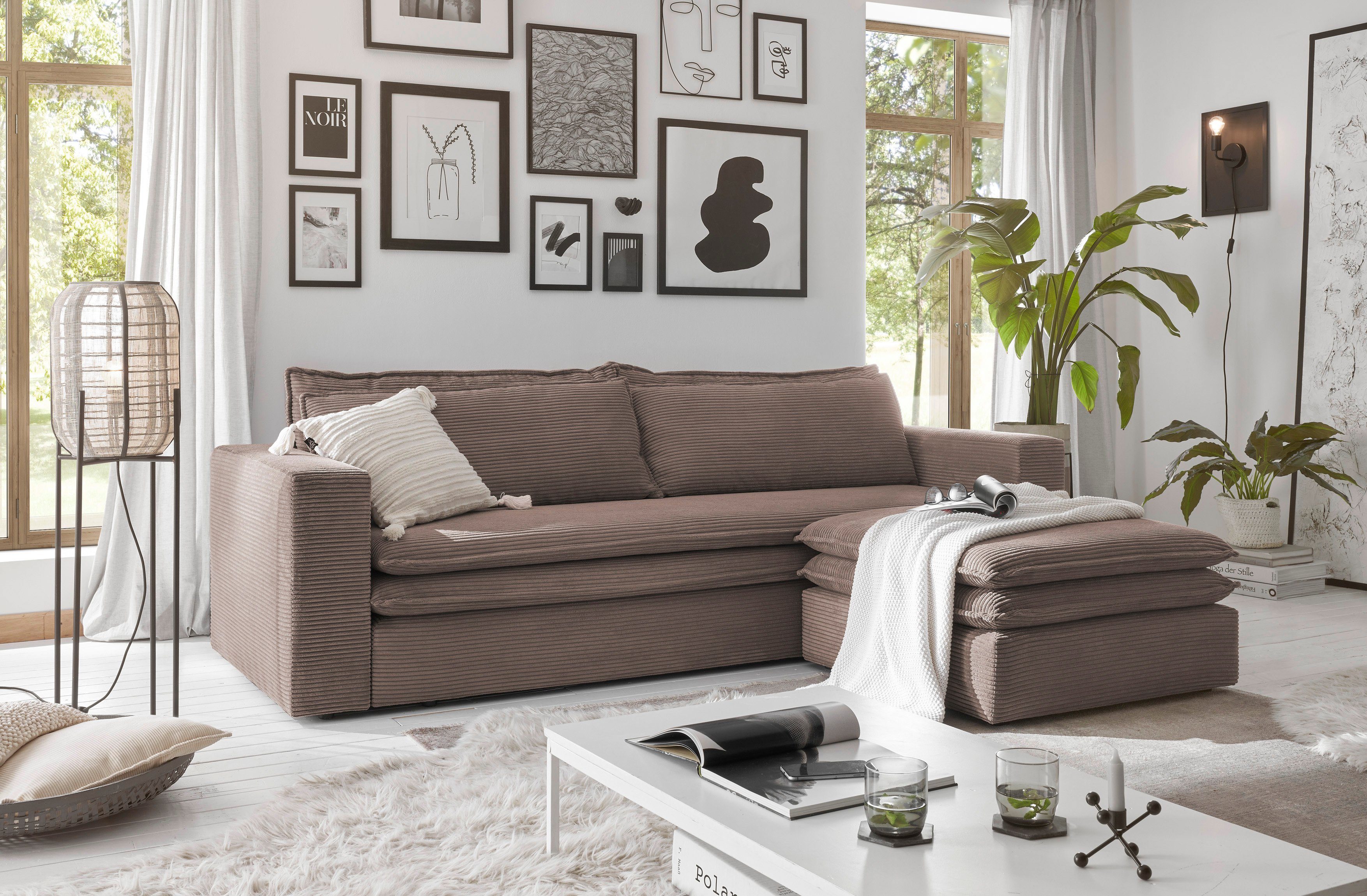 Places of Style Zithoek PIAGGE 3-zitsbank met slaapfunctie en loveseat-hocker als set (2-delig)
