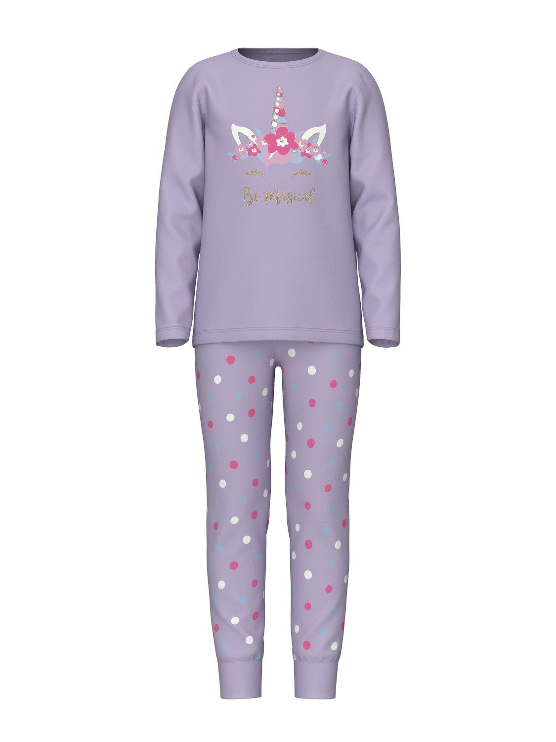 Name it KIDS pyjama NKFNIGHTSET MAGICAL lila Paars Meisjes Stretchkatoen Ronde hals 110 116