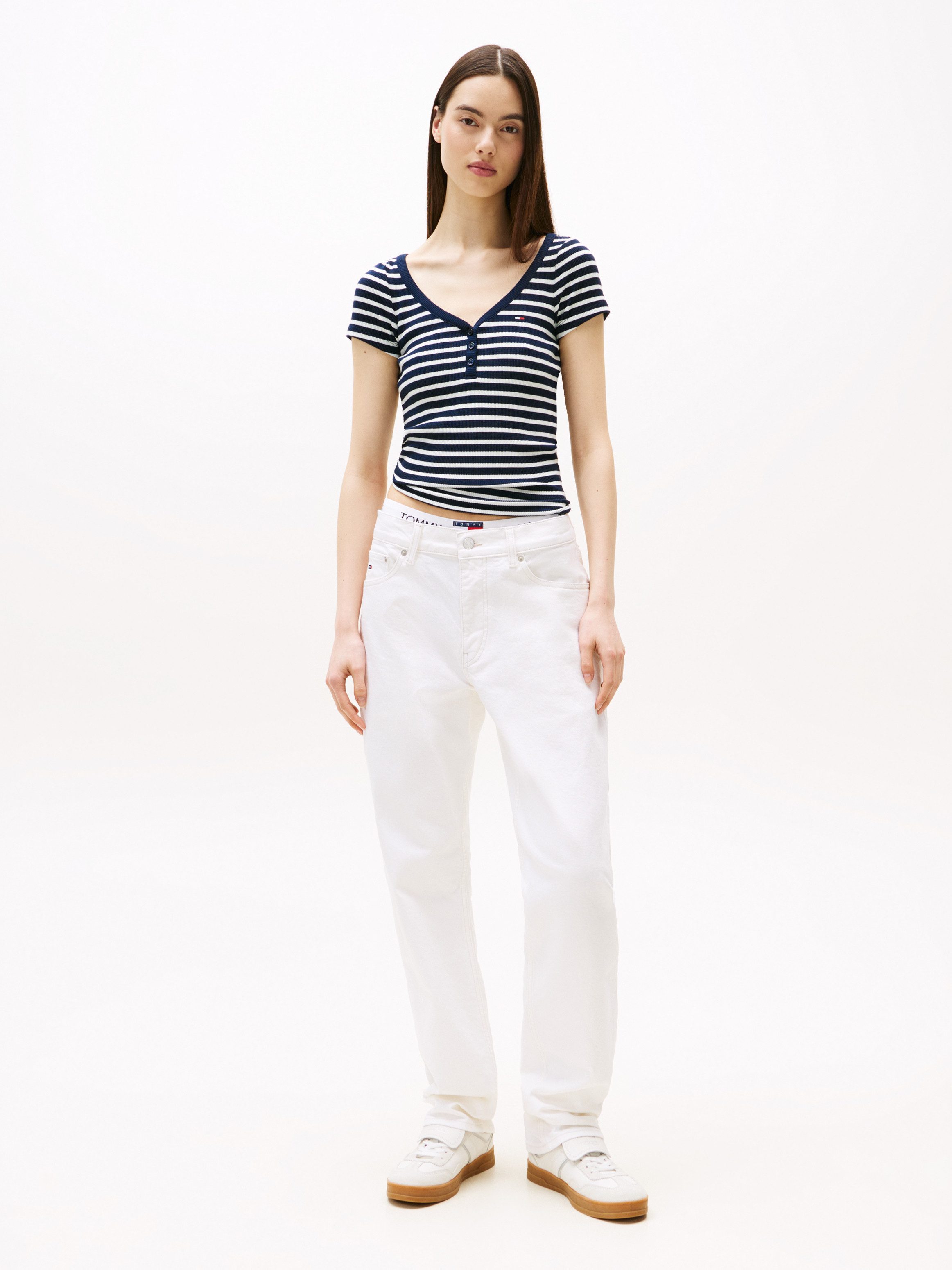 TOMMY JEANS Shirt met korte mouwen TJW SLIM HENLEY WAFFLE SS