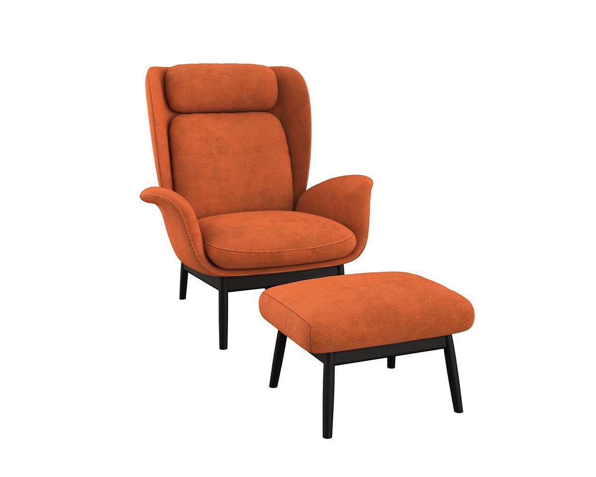 FLEXLUX Oorfauteuil Padova Stijl & comfort, organische vorm, geïntegreerde lendensteun, zwarte voet fauteuils oranje