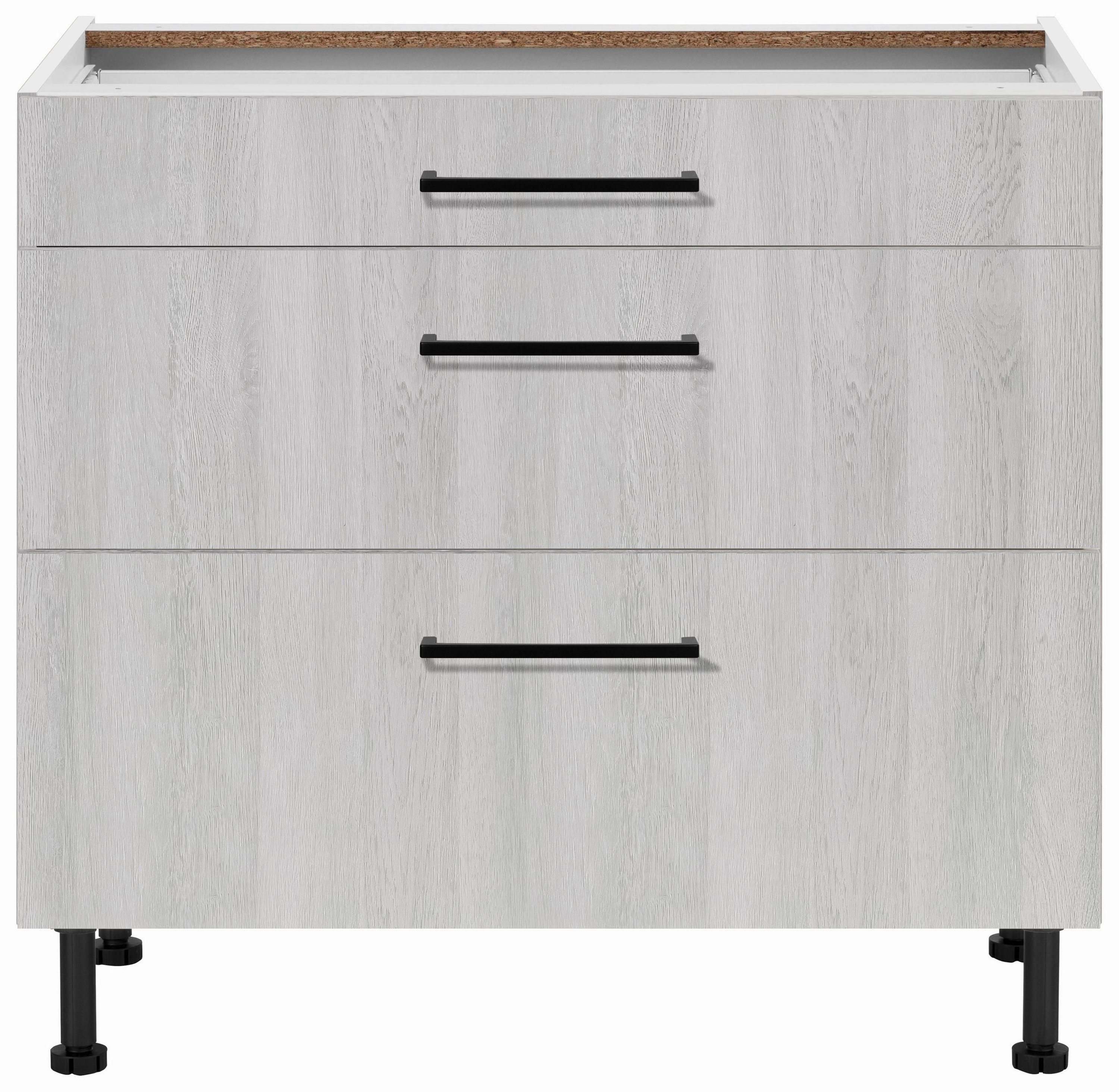 wiho Küchen Onderkast Nisos 90 cm breed, soft-close in lades, verstelbare voeten, zonder blad