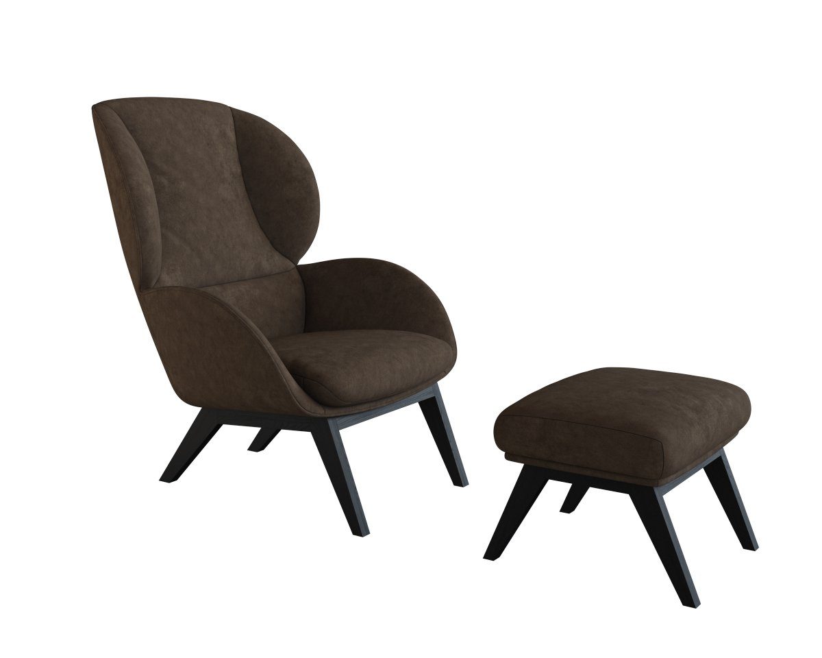 FLEXLUX Hocker Adria Zwarte poten, voetenbank/poef voor oorfauteuil