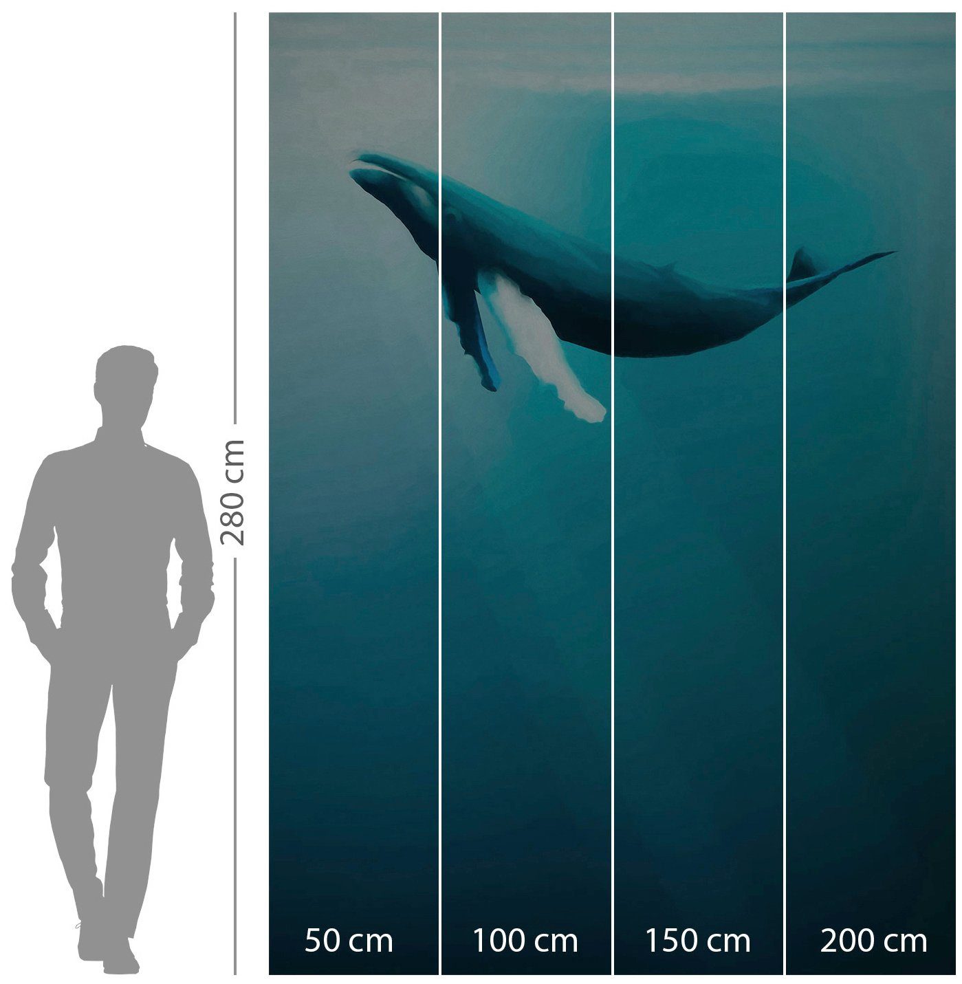 Komar Vliesbehang Digitale print vlies - Artsy Humpback Whale - Afmeting 200 x 280 cm