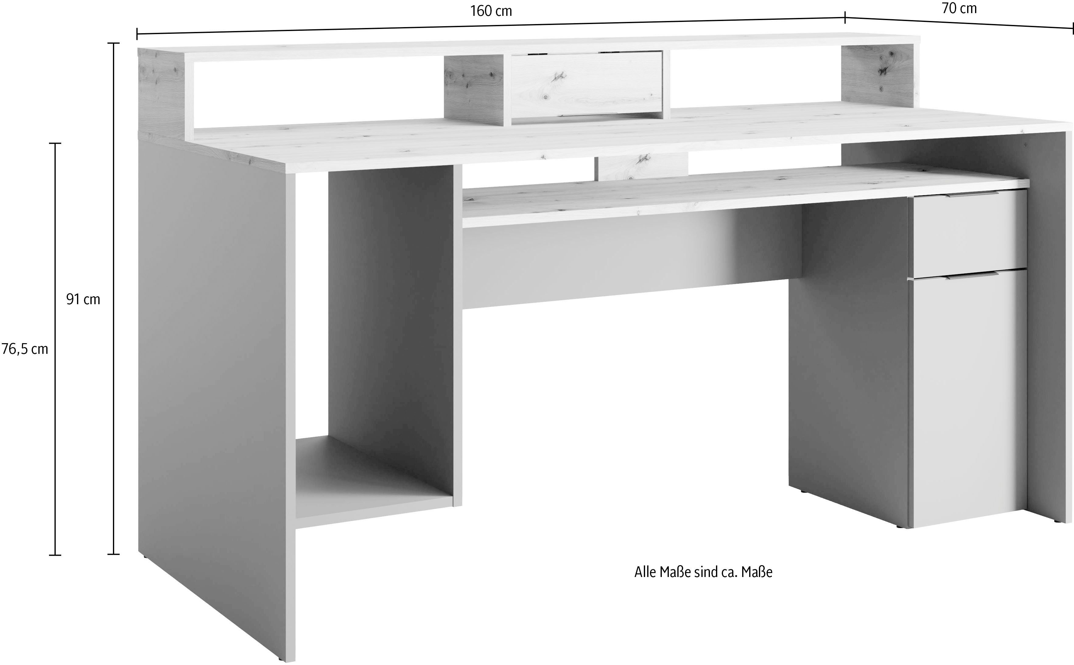 INOSIGN Bureau PEORIA Gamingtafel met lade en monitorsteun, breedte 160 x 70 cm