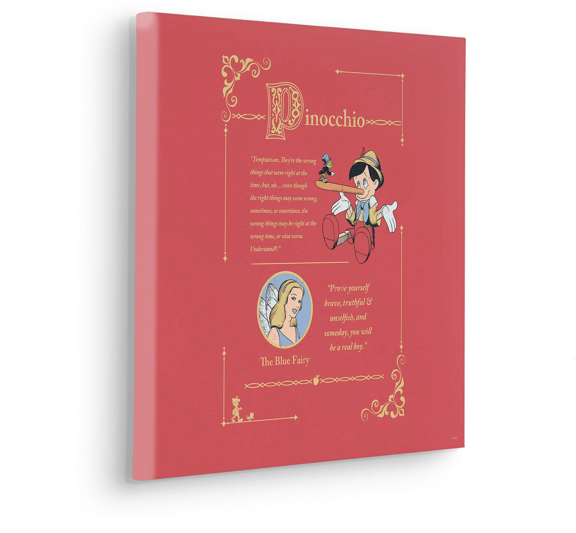 Komar Artprint op linnen Pinocchio Vice Versa - Afmeting 40 x 40 cm Canvasdoek met echt houten frame, kinderkamer (1 stuk)