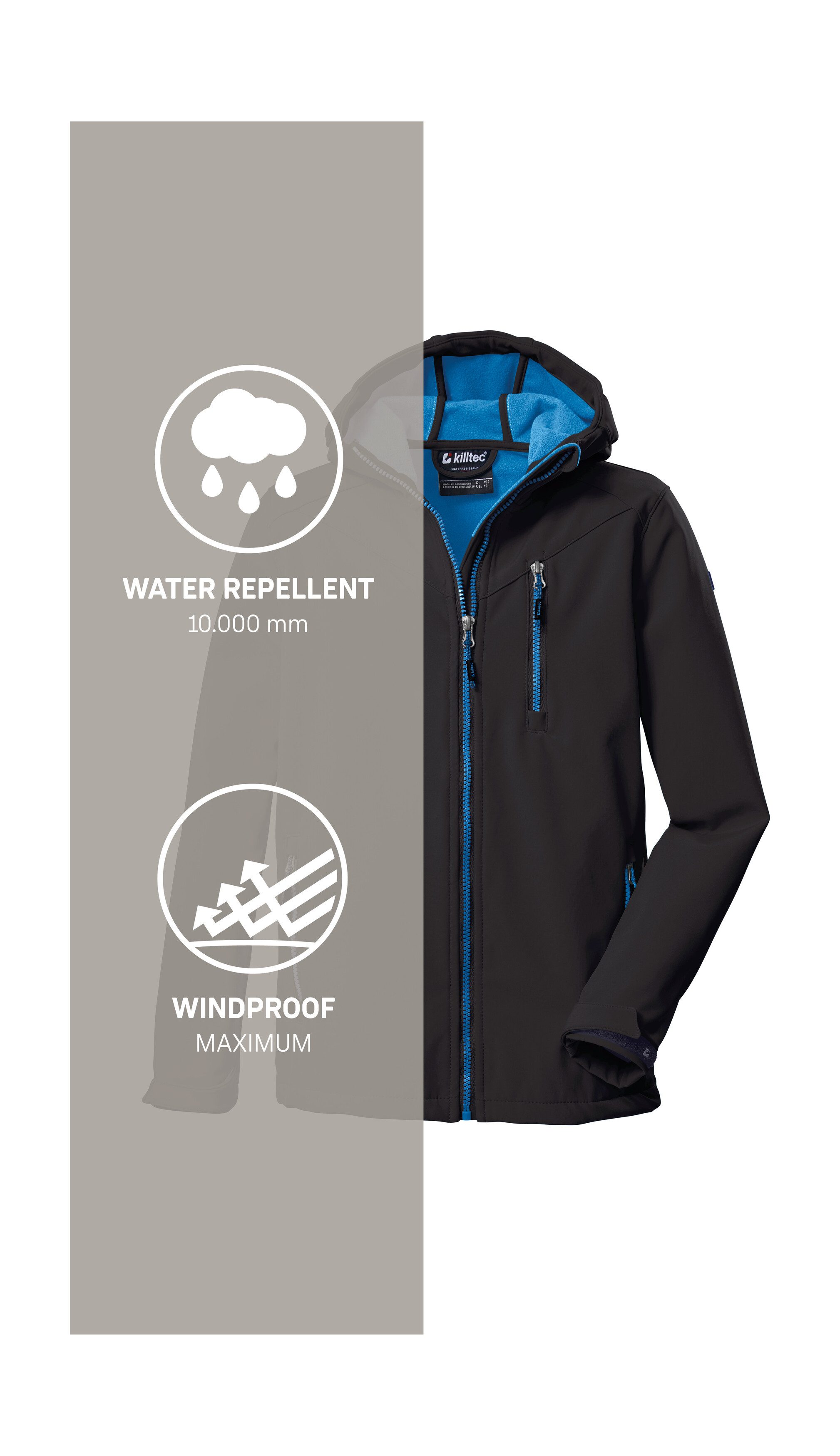 Killtec Softshell-jack Boys softshell-jack Waterafstotende softshelljack met capuchon, fleece en PFAs-vrij