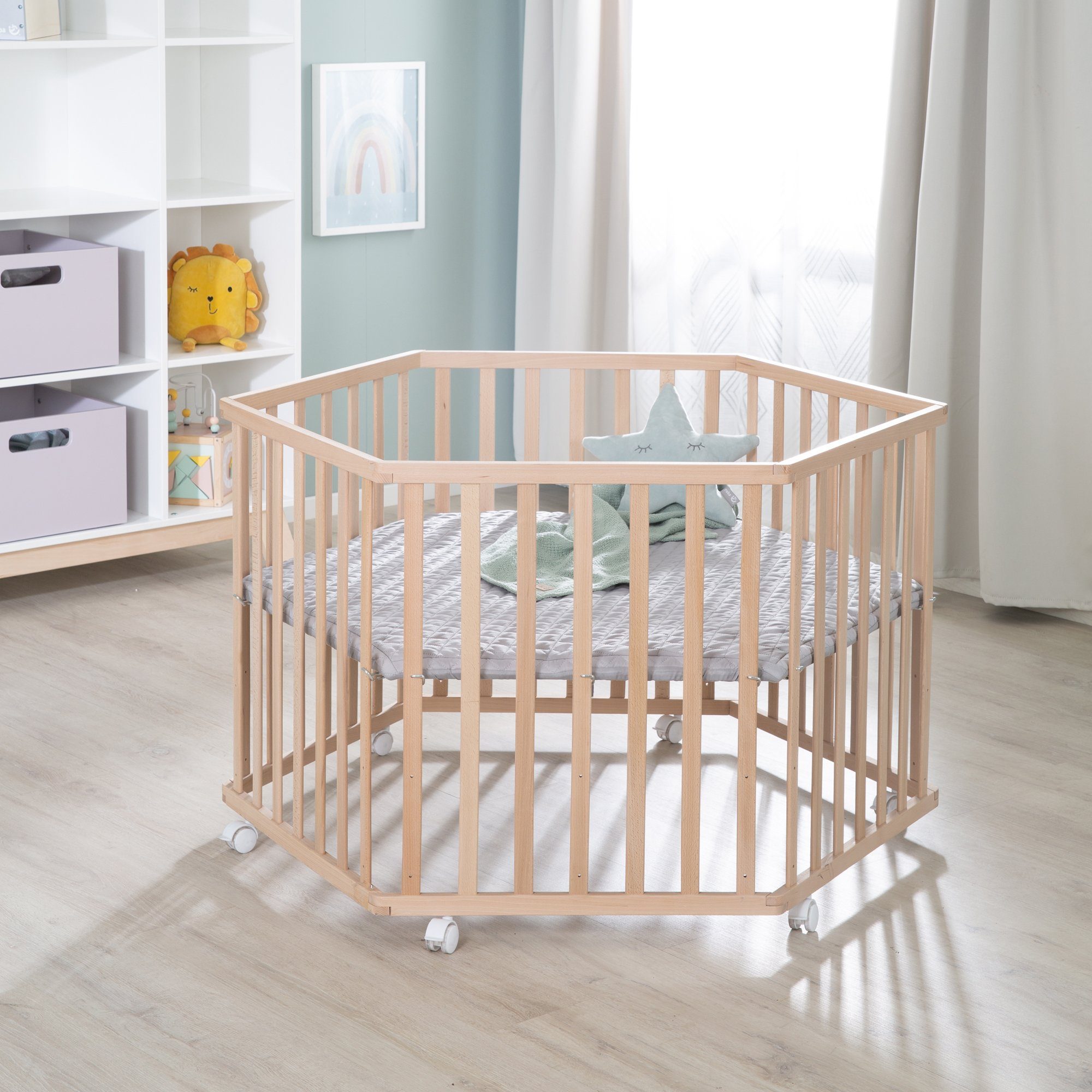 Roba® Box Stijl, beuken, 6-hoekig met beschermend inzetstuk en hoofdbeschermer